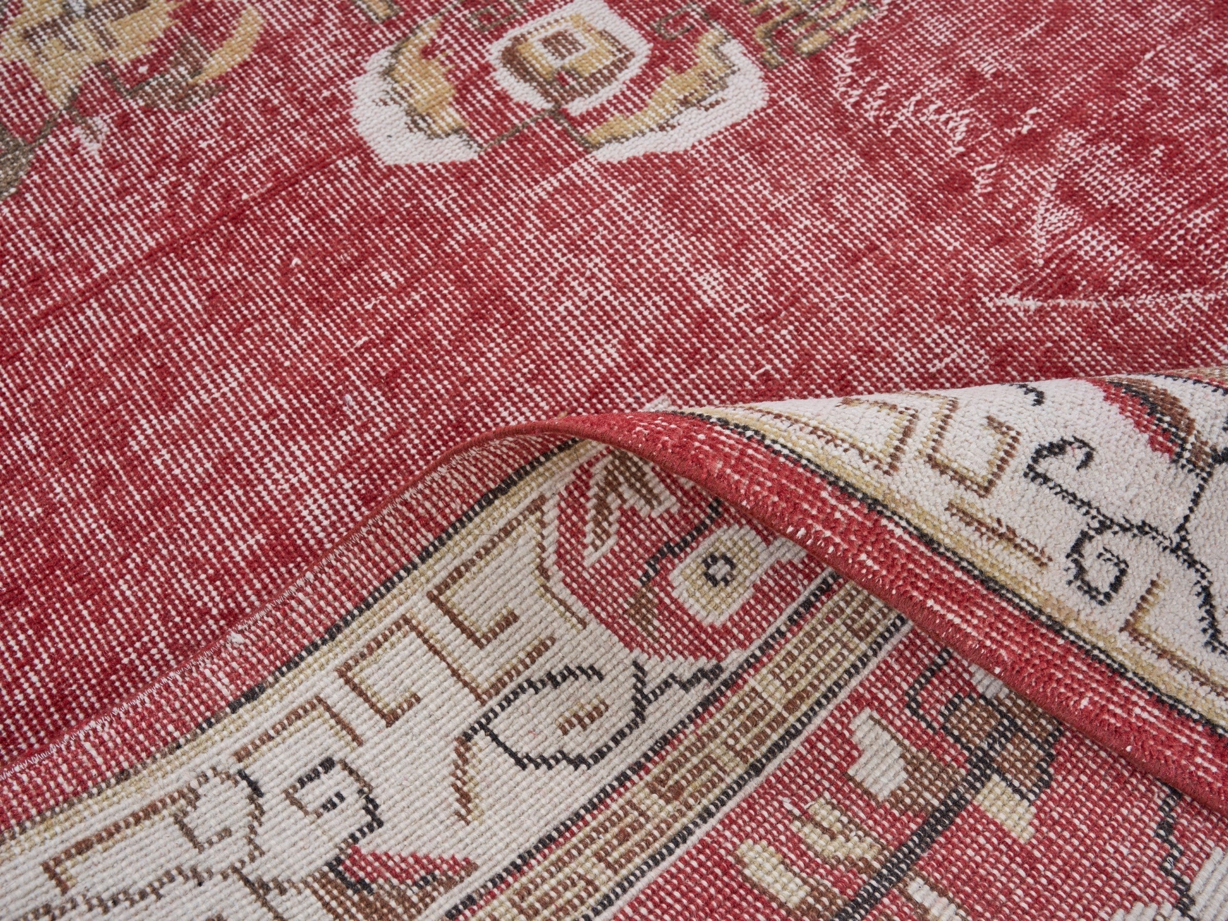 Turkish Isparta area rug in burgundy and off-white, view 9 of 10