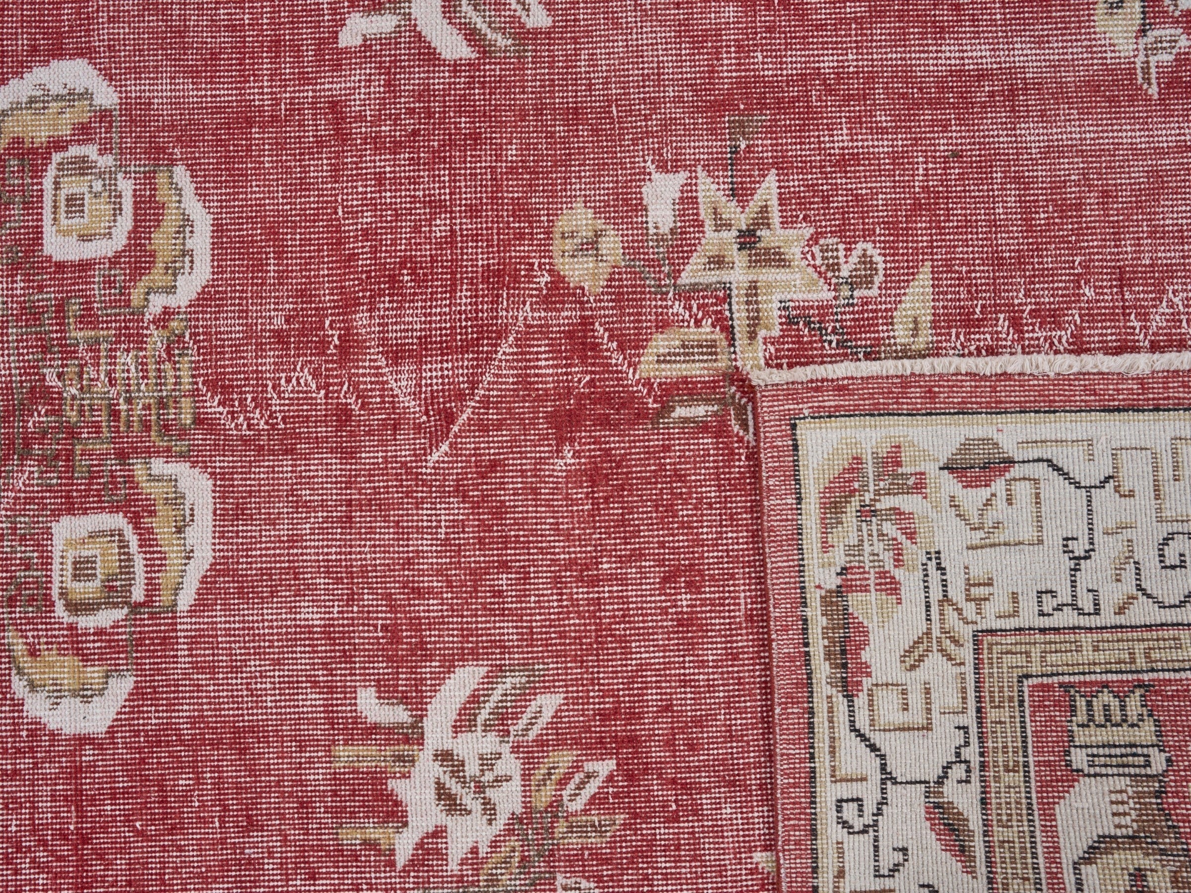 Turkish Isparta area rug in burgundy and off-white, view 10 of 10
