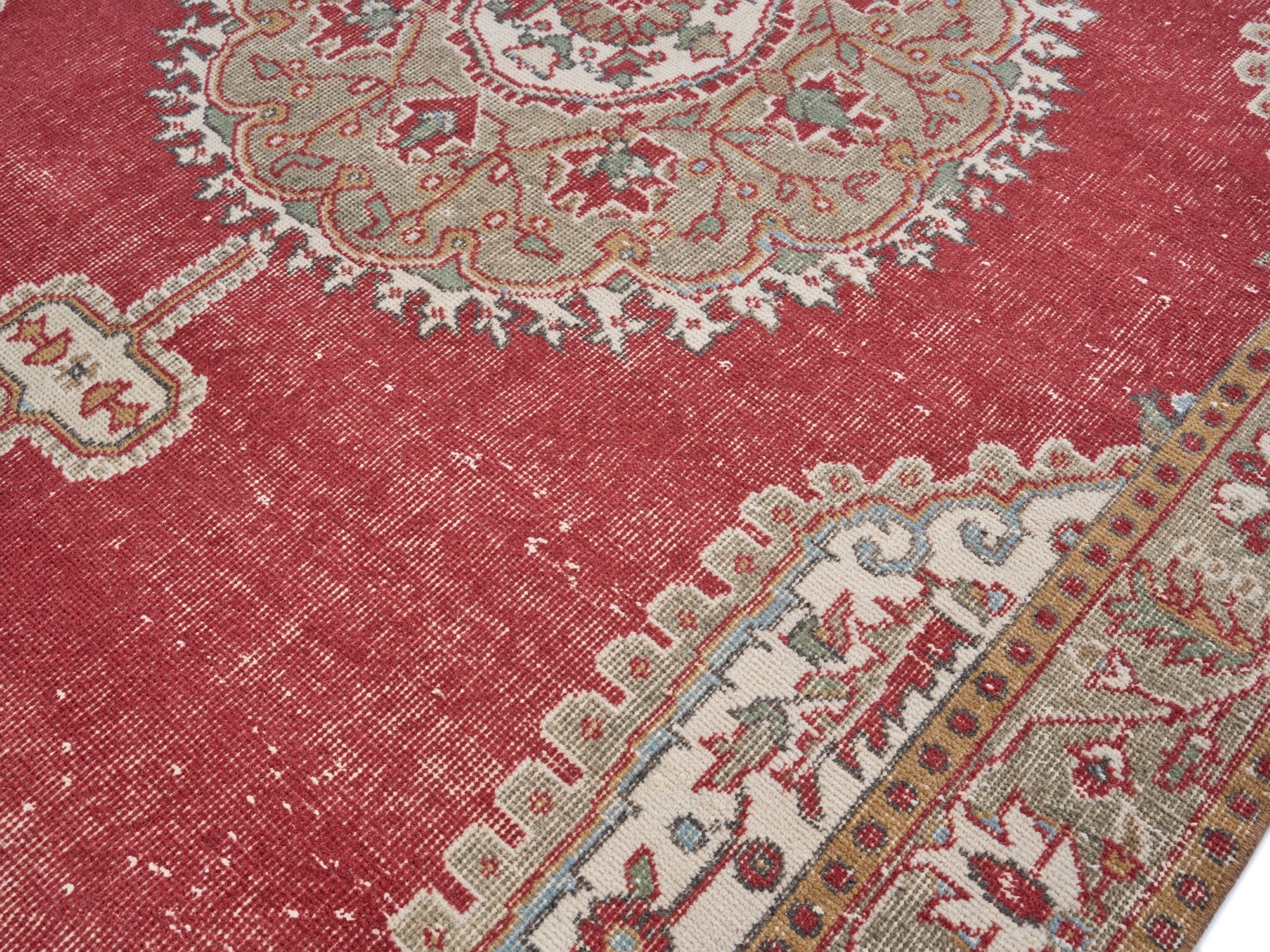 Turkish Isparta area rug in deep red and cream, view 4 of 9