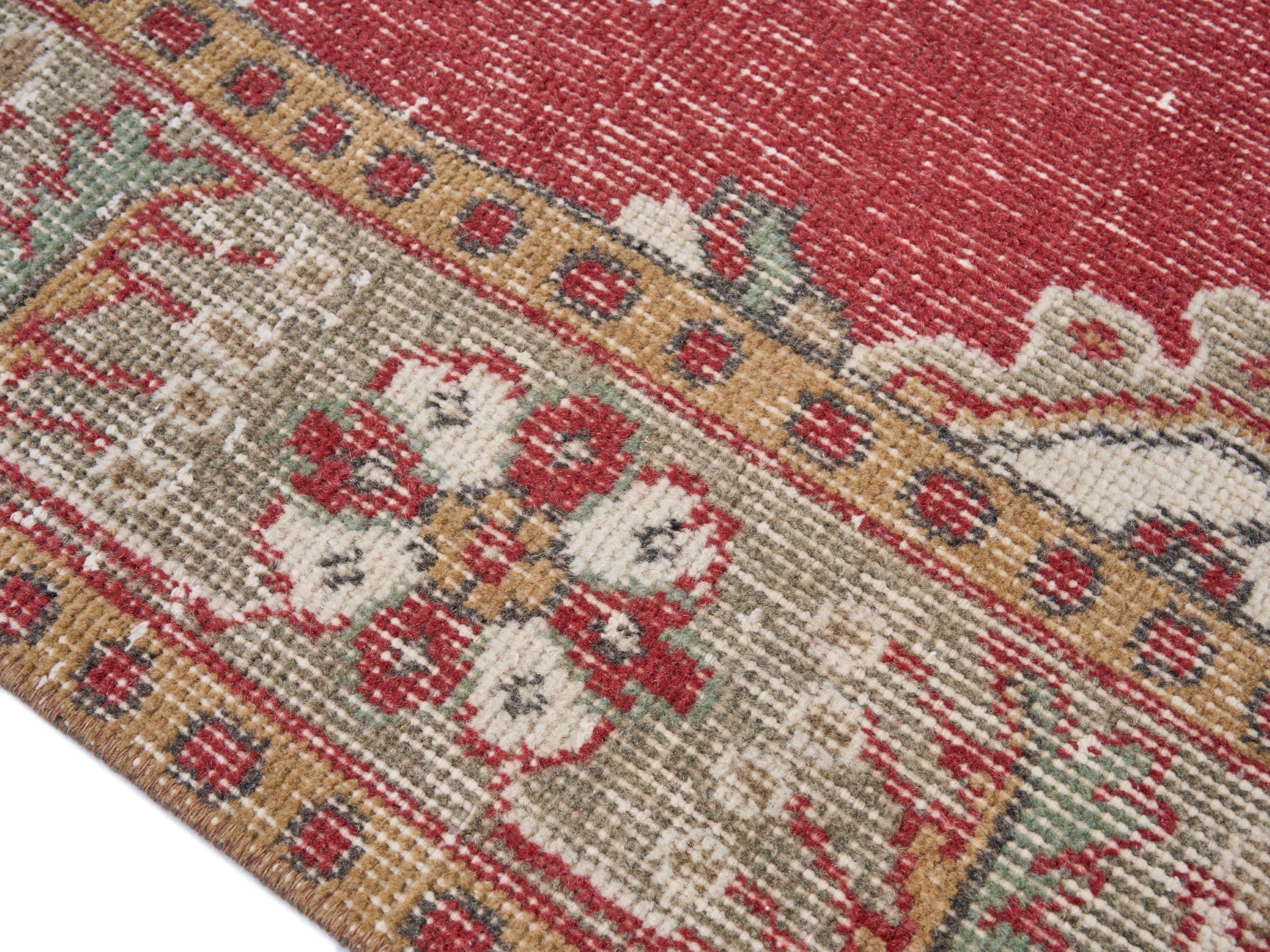 Turkish Isparta area rug in deep red and cream, view 5 of 9