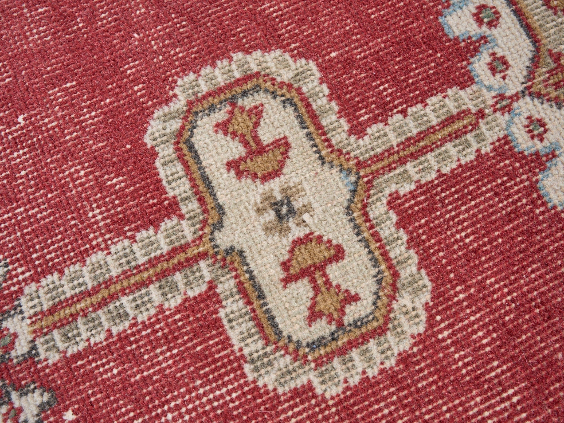 Turkish Isparta area rug in deep red and cream, view 6 of 9