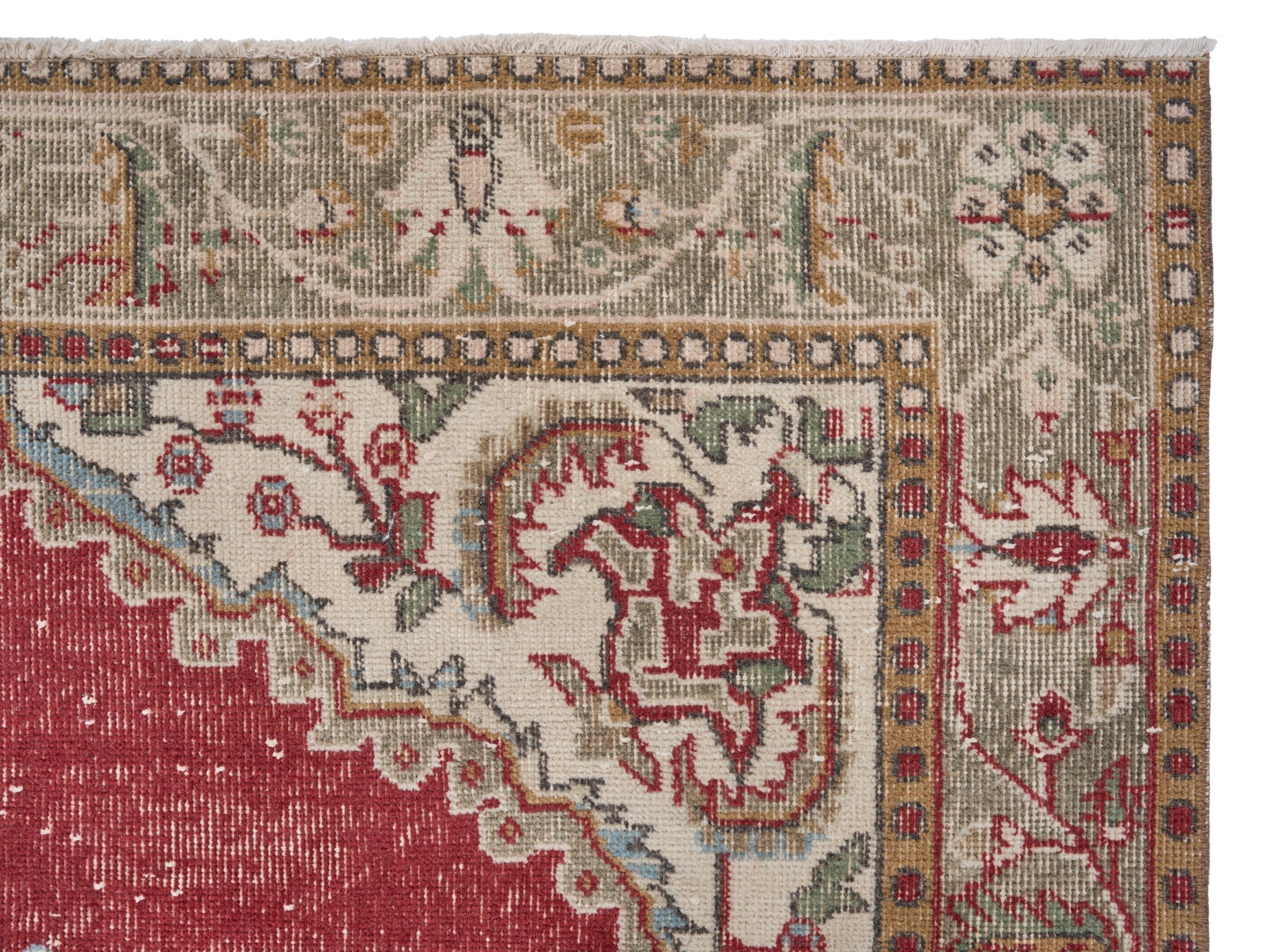 Turkish Isparta area rug in deep red and cream, view 7 of 9