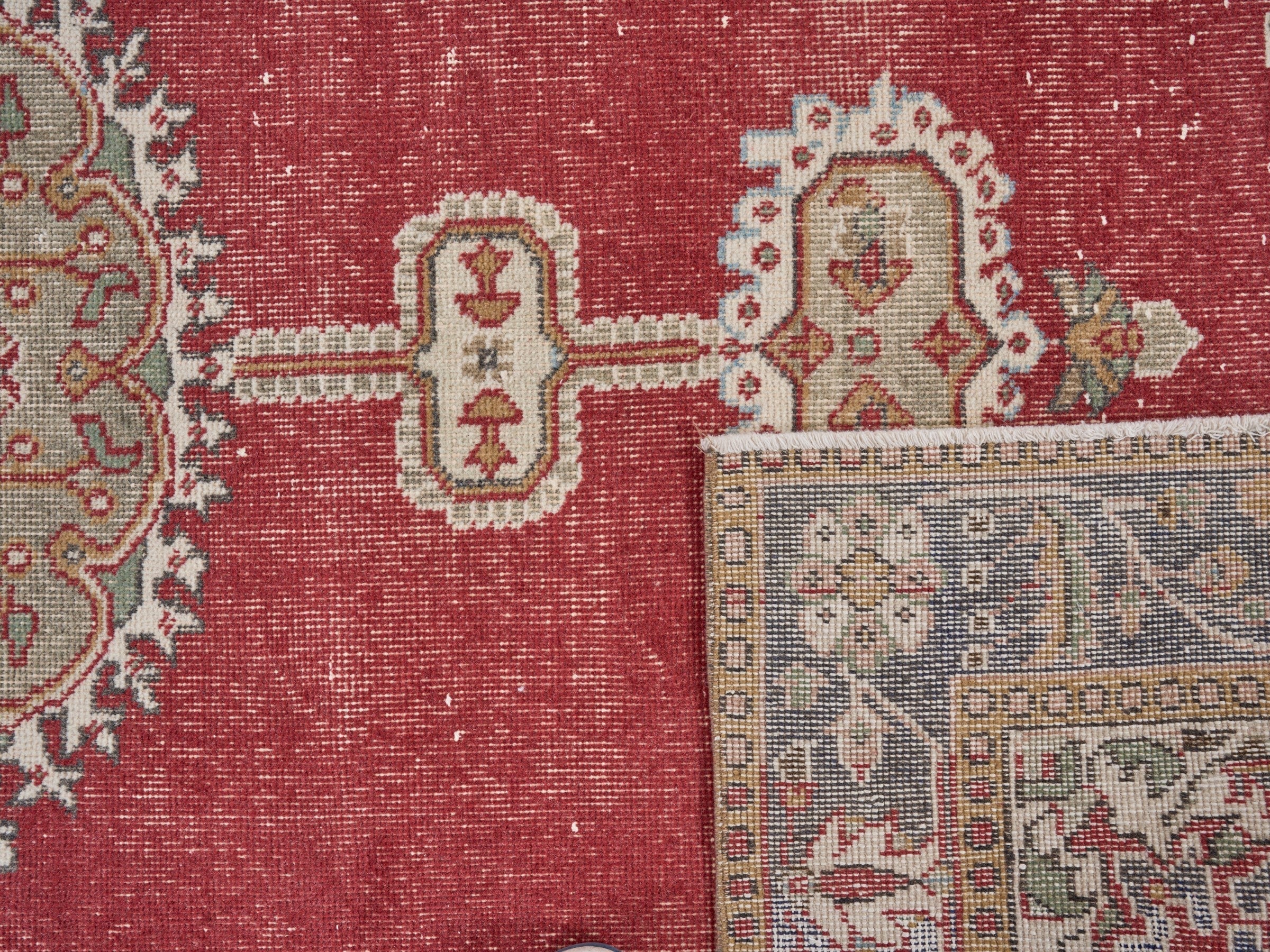 Turkish Isparta area rug in deep red and cream, view 9 of 9