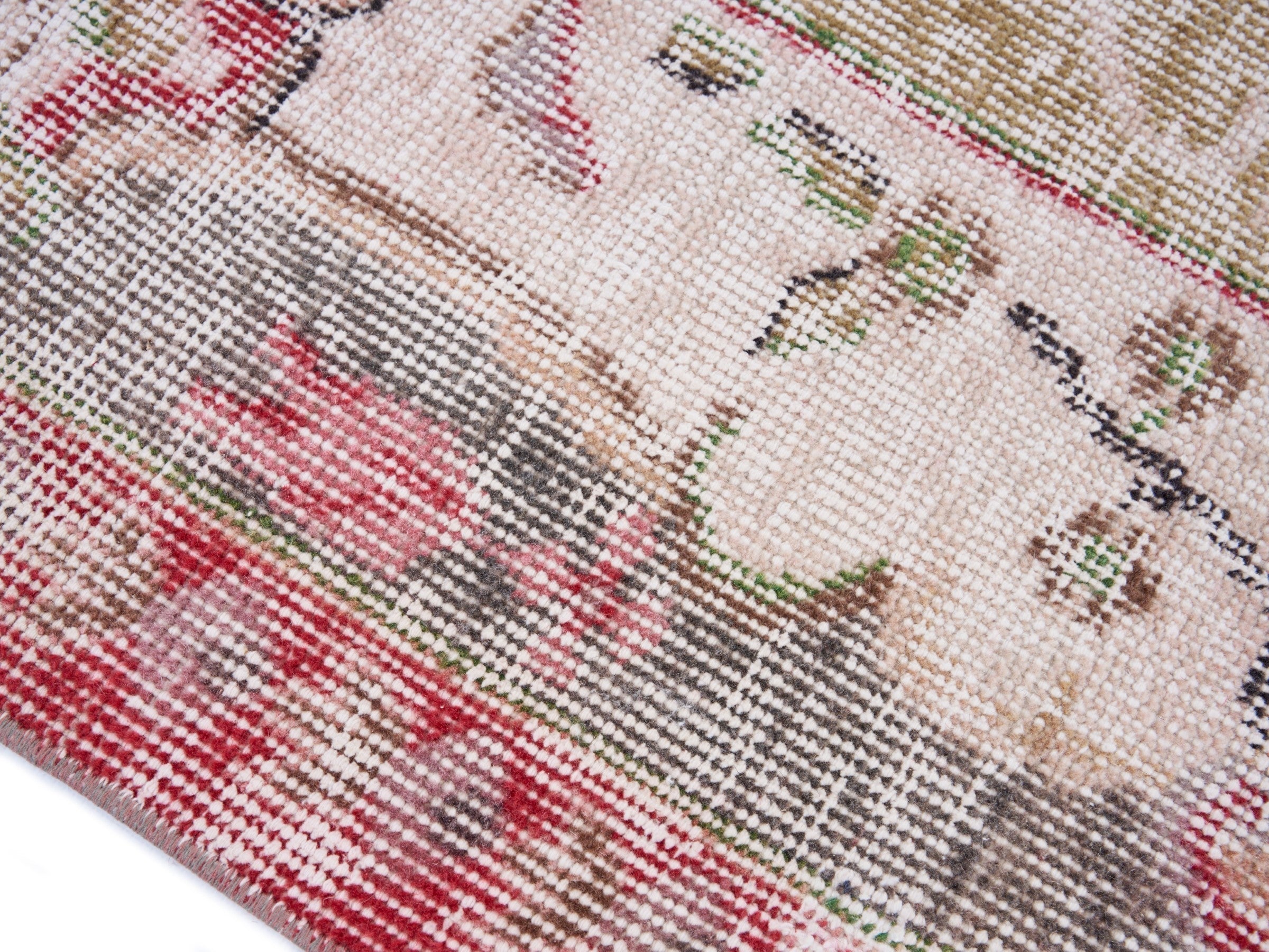Turkish Manisa area rug in faded red and muted pink, view 6 of 10