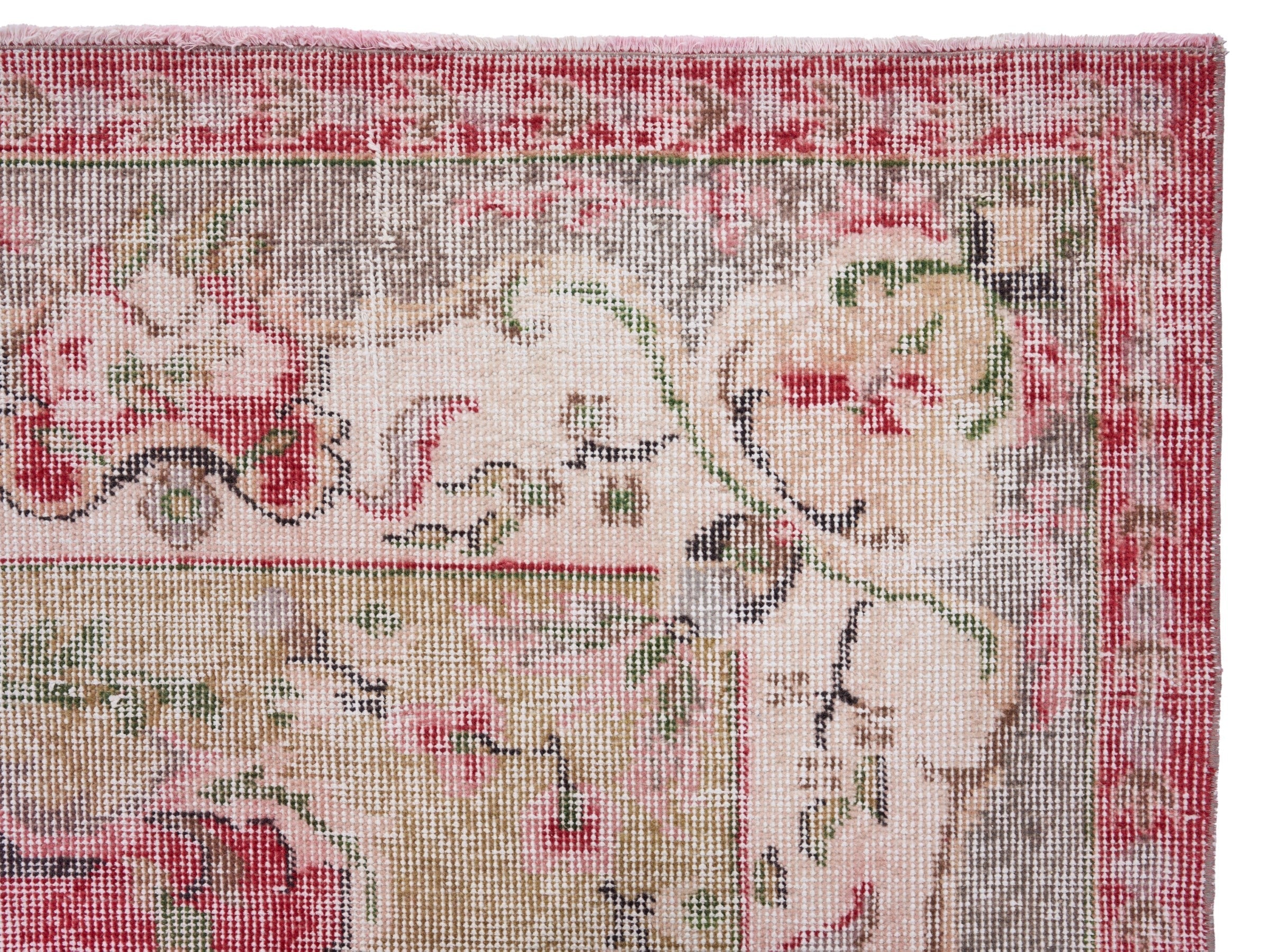 Turkish Manisa area rug in faded red and muted pink, view 8 of 10