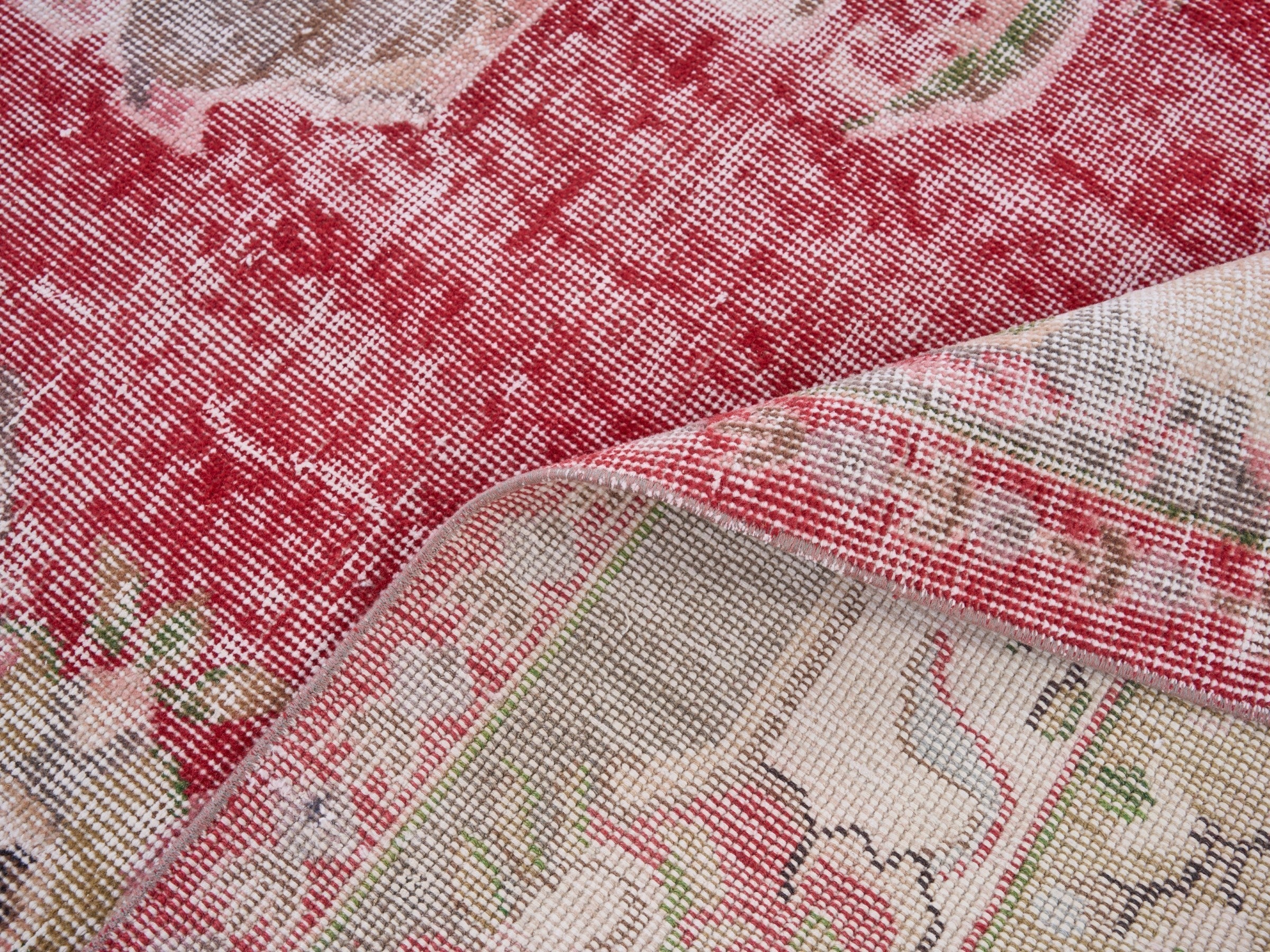 Turkish Manisa area rug in faded red and muted pink, view 9 of 10