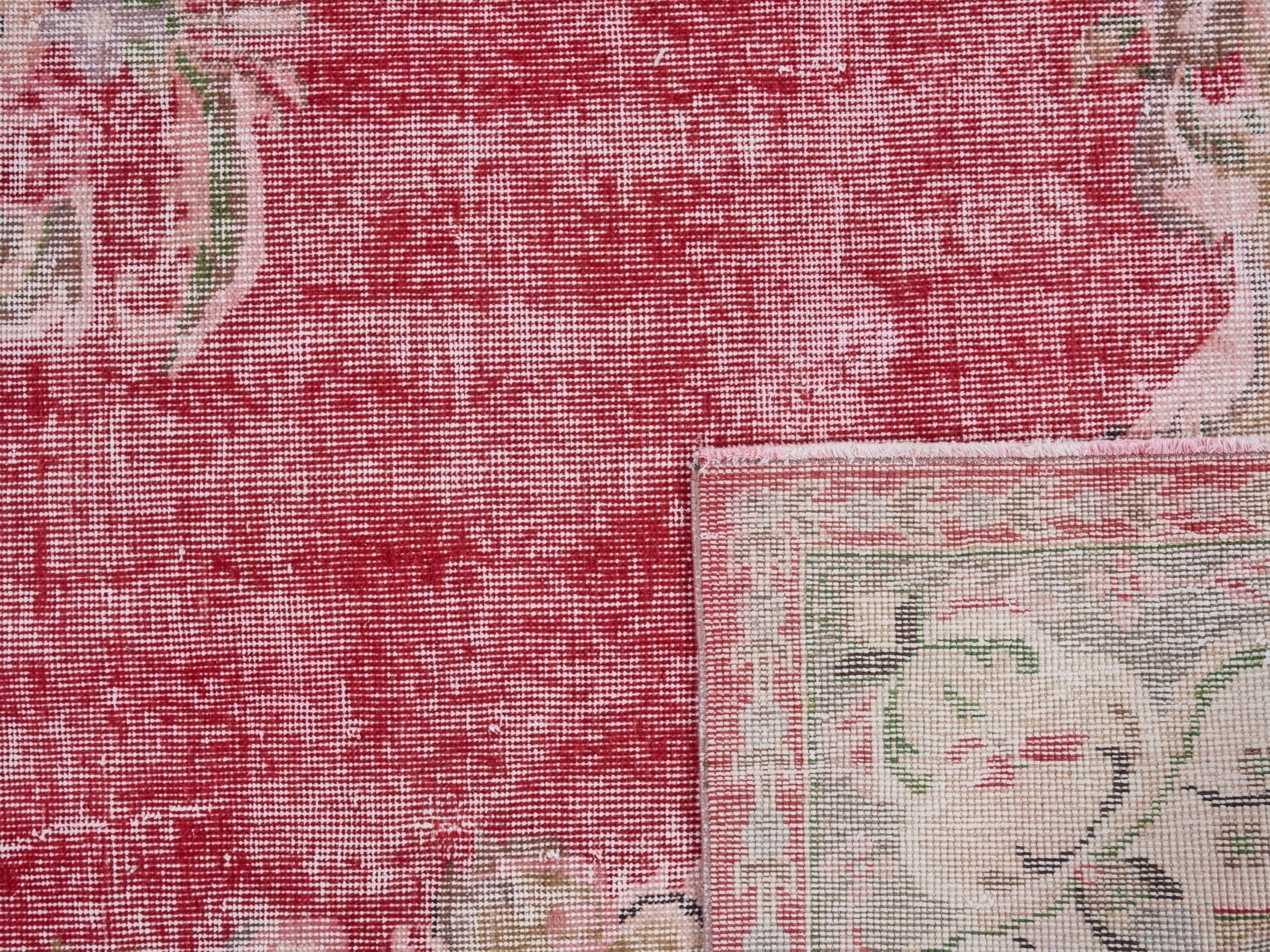 Turkish Manisa area rug in faded red and muted pink, view 10 of 10
