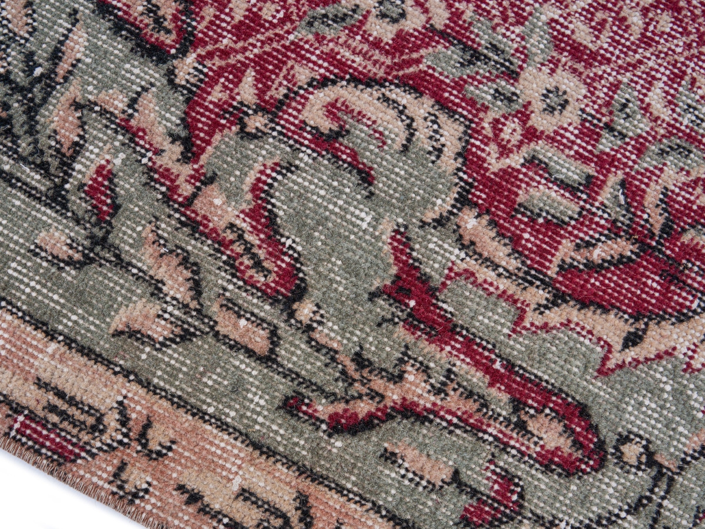 Turkish Isparta area rug in burgundy and muted pink, view 6 of 10