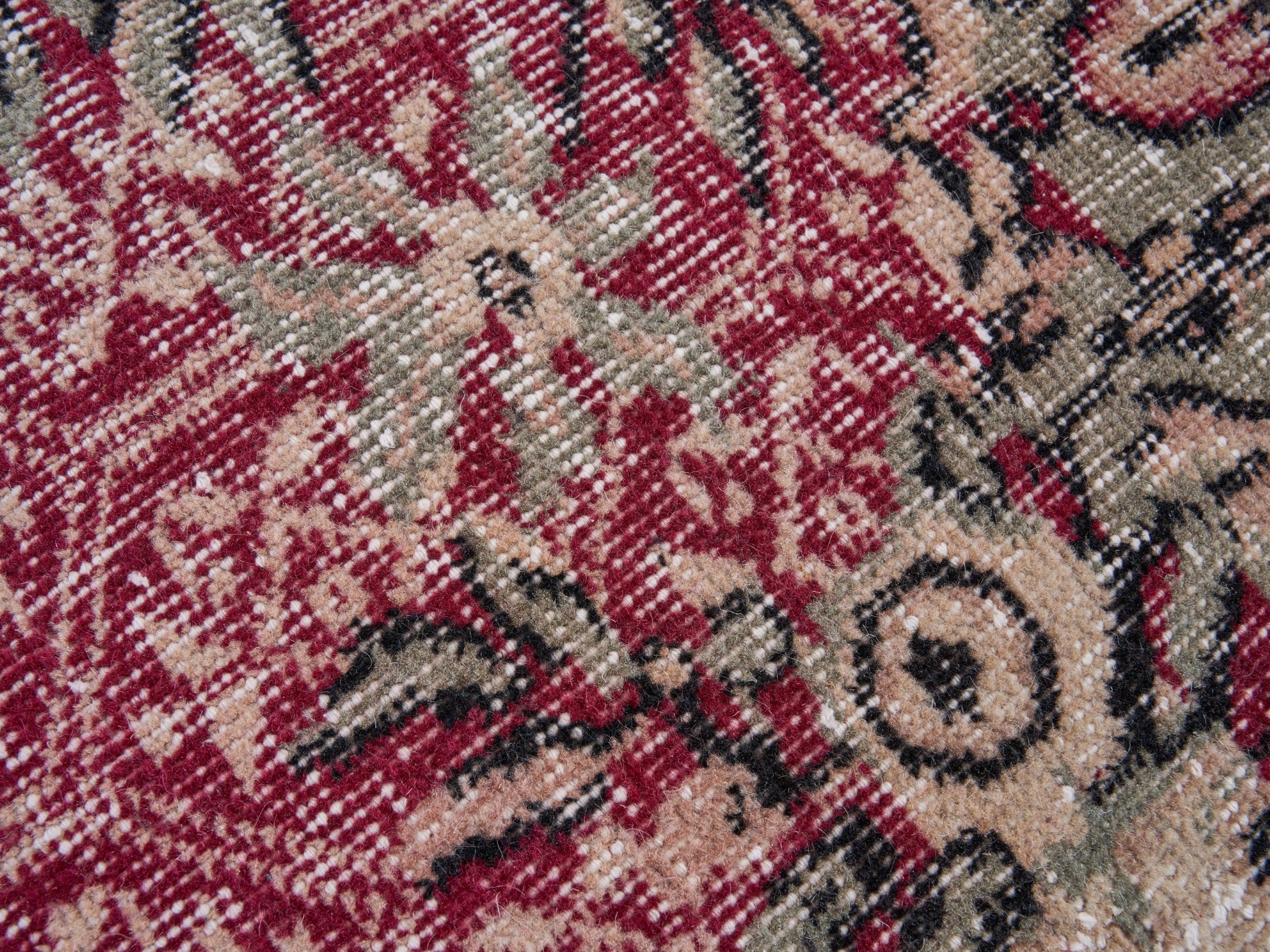 Turkish Isparta area rug in burgundy and muted pink, view 7 of 10