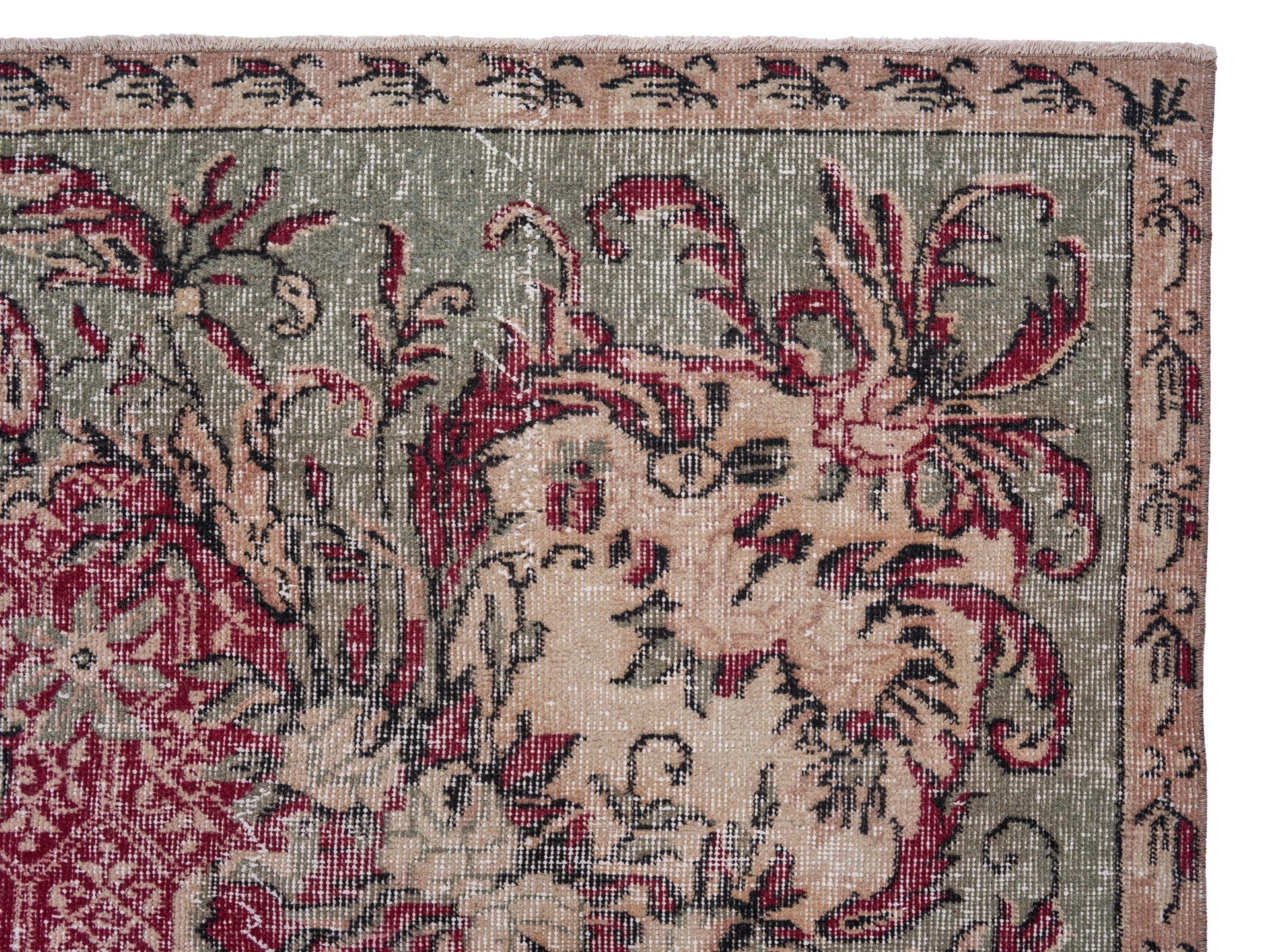 Turkish Isparta area rug in burgundy and muted pink, view 8 of 10