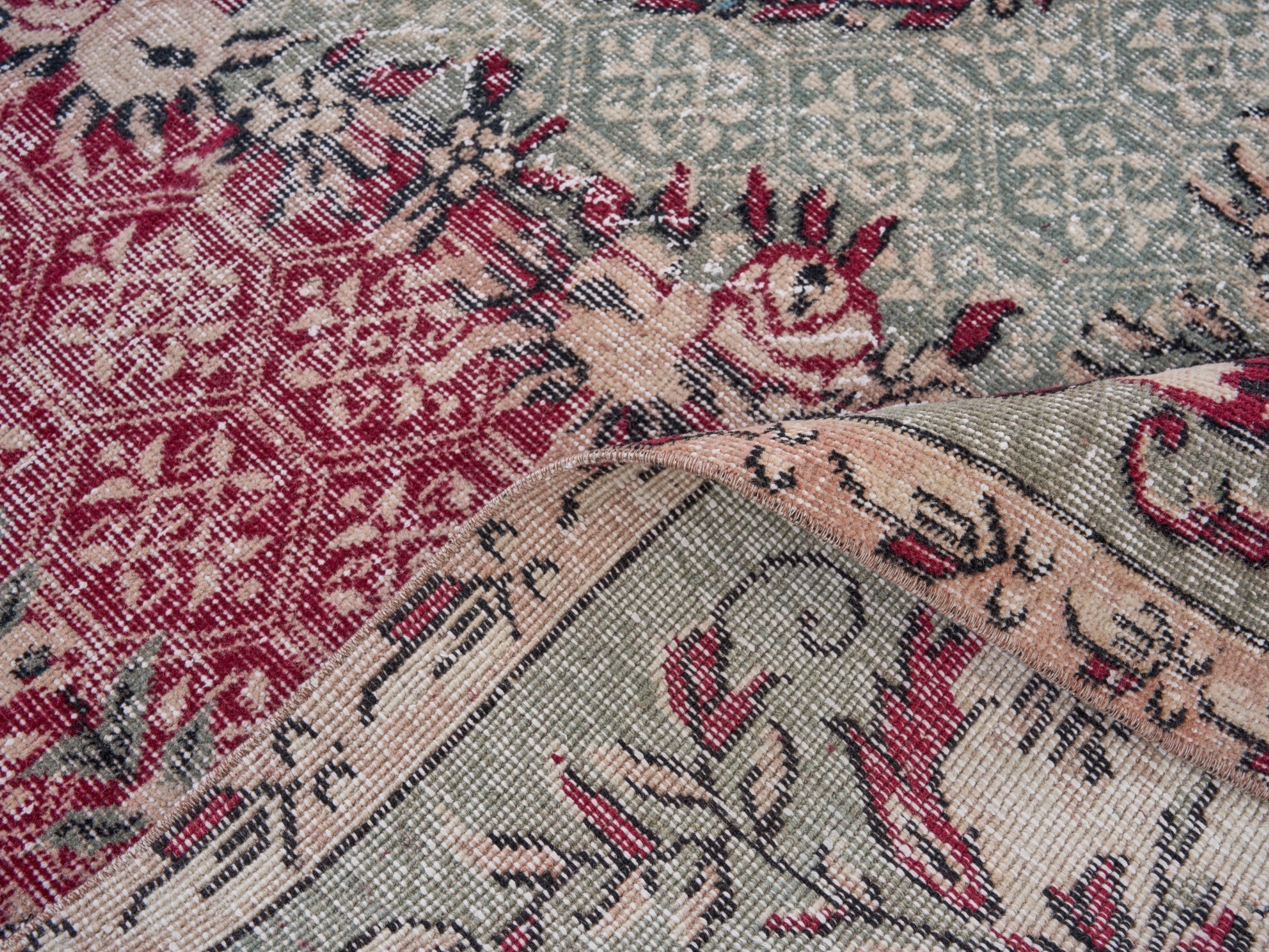 Turkish Isparta area rug in burgundy and muted pink, view 10 of 10