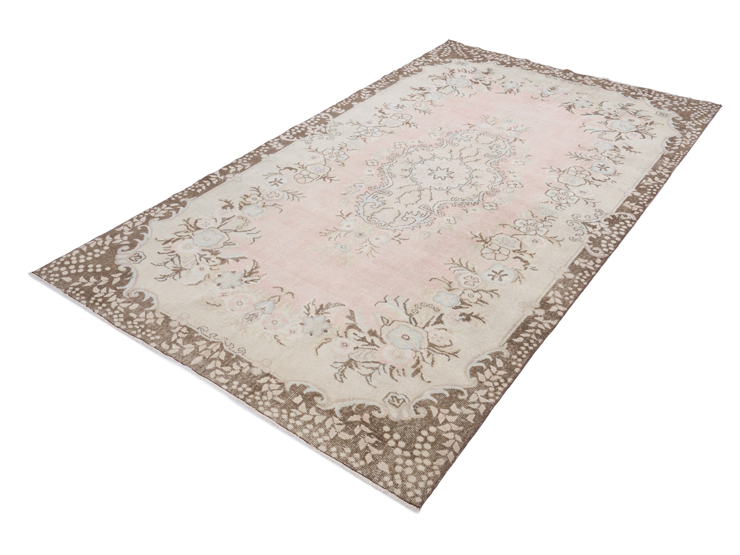 Turkish Isparta area rug in muted pink and greige, view 3 of 10