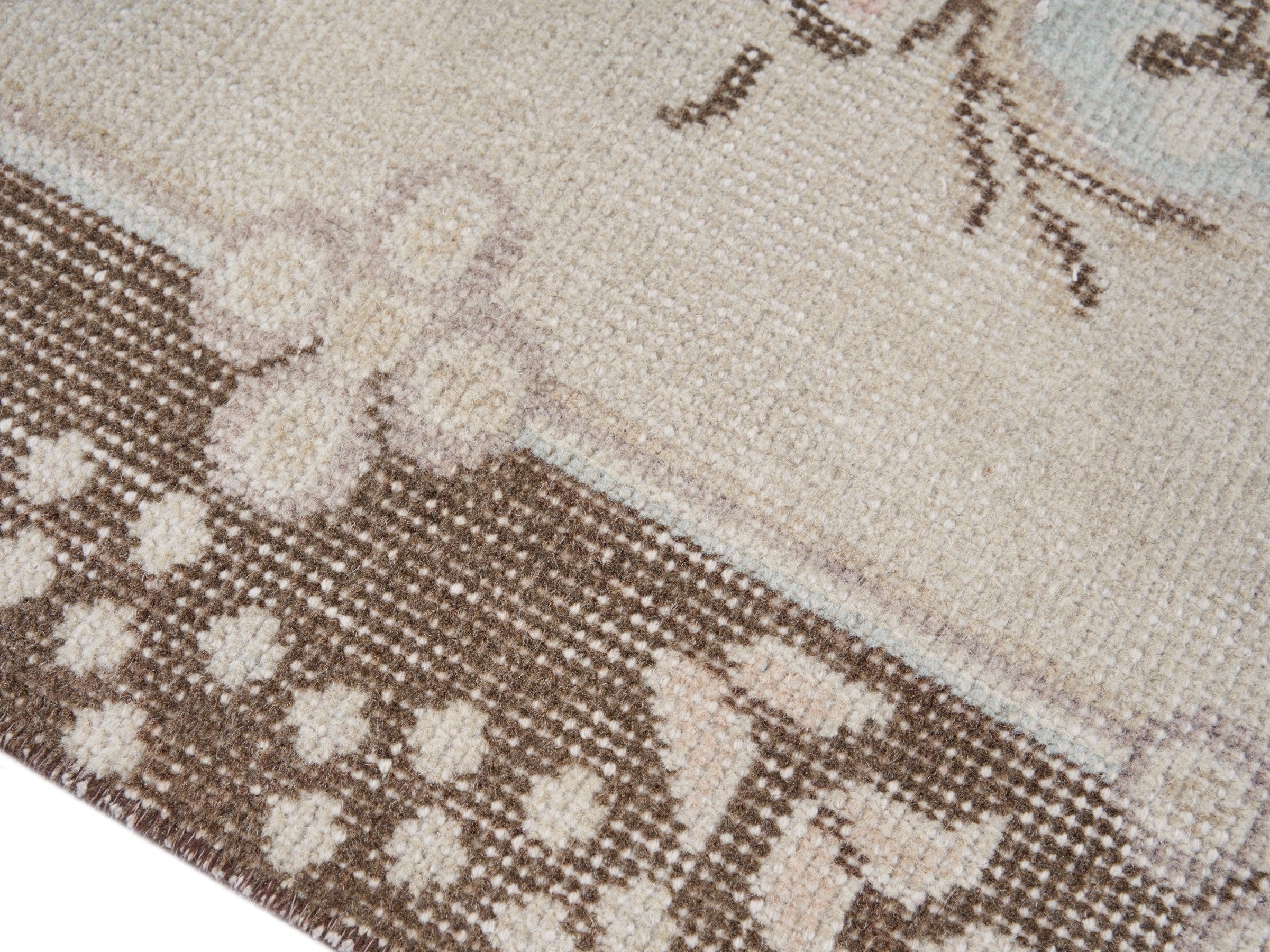 Turkish Isparta area rug in muted pink and greige, view 6 of 10