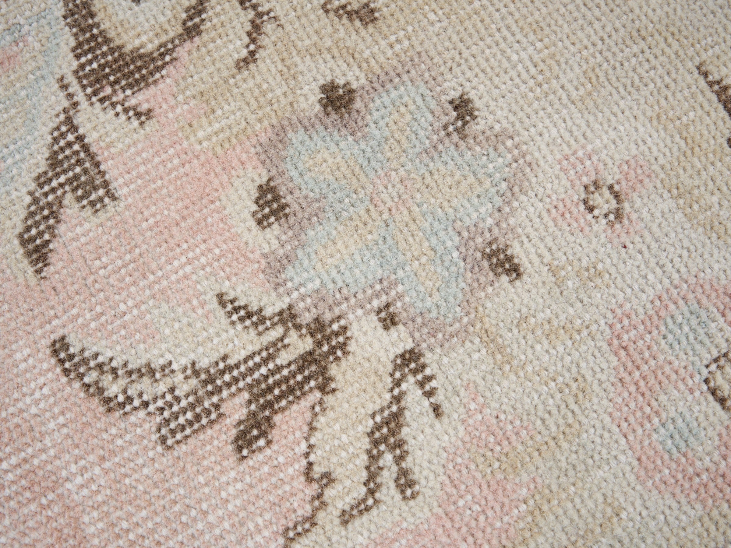 Turkish Isparta area rug in muted pink and greige, view 7 of 10
