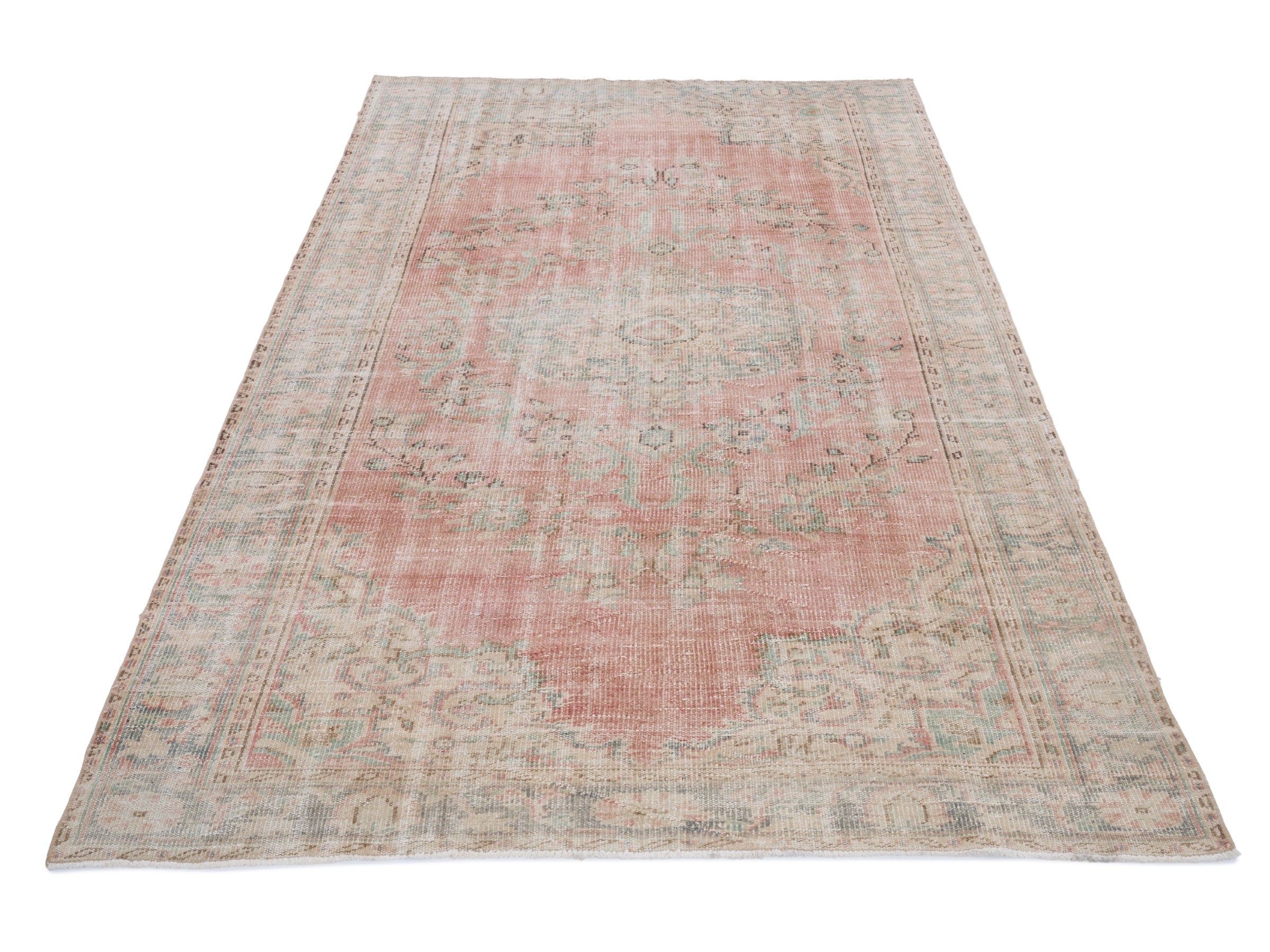 Turkish Manisa area rug in muted pink and rose, view 2 of 10