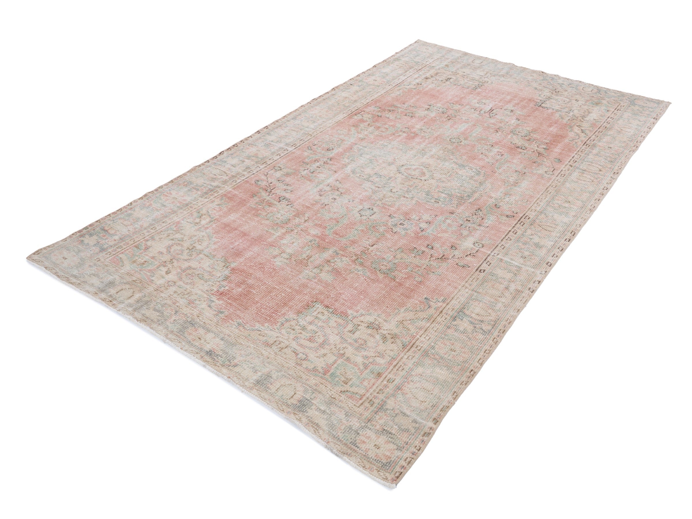 Turkish Manisa area rug in muted pink and rose, view 3 of 10