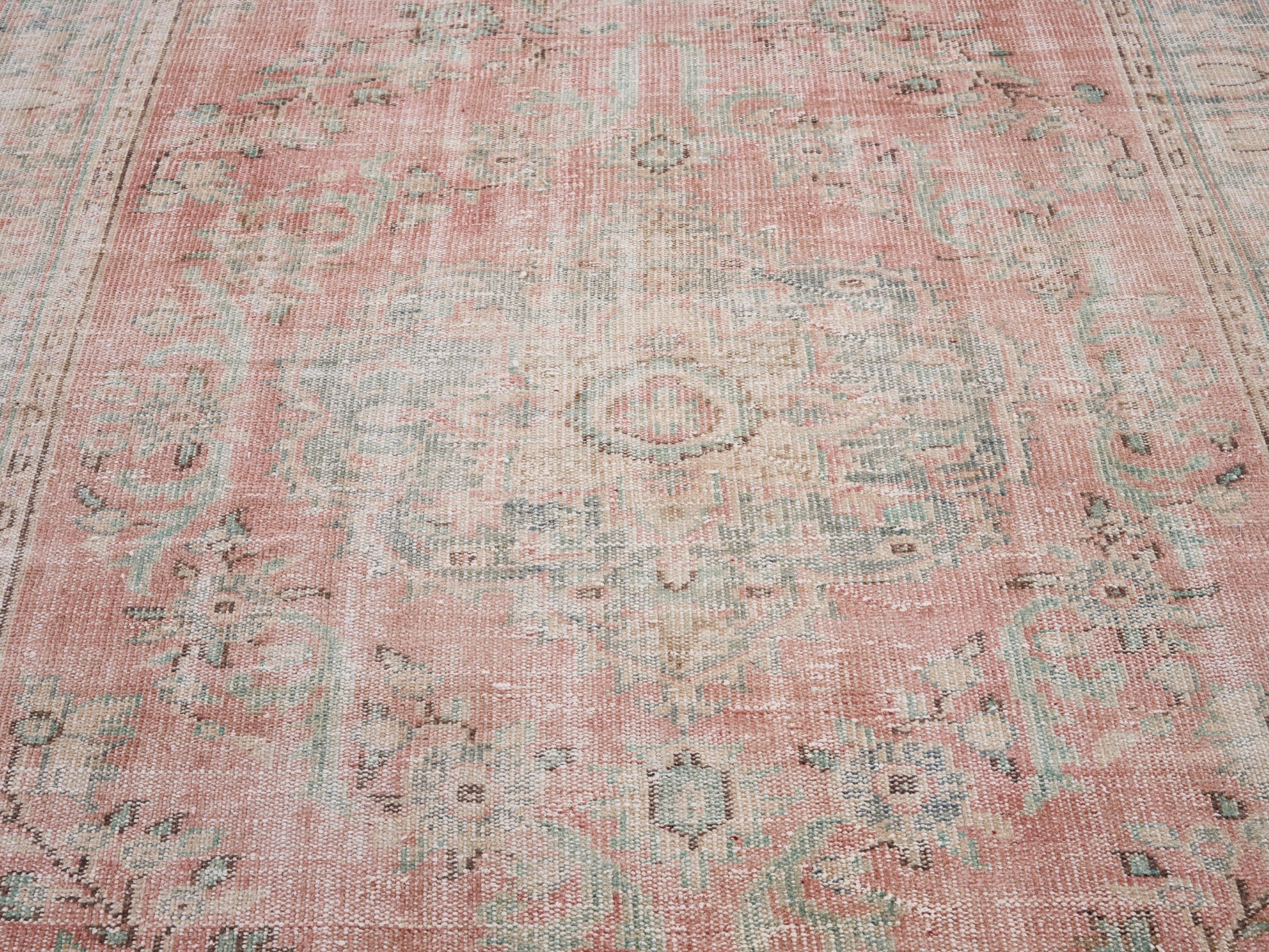 Turkish Manisa area rug in muted pink and rose, view 4 of 10