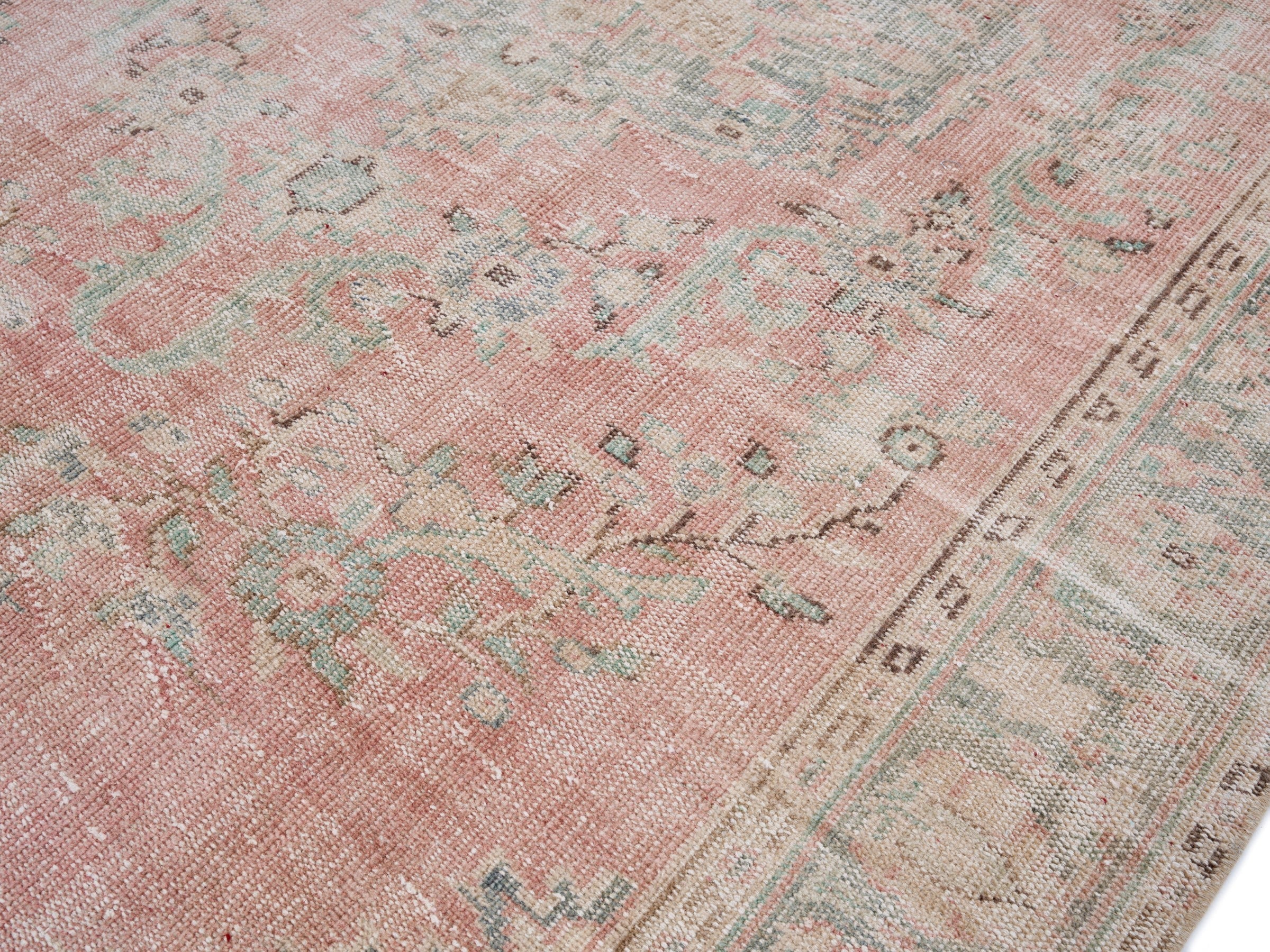 Turkish Manisa area rug in muted pink and rose, view 5 of 10
