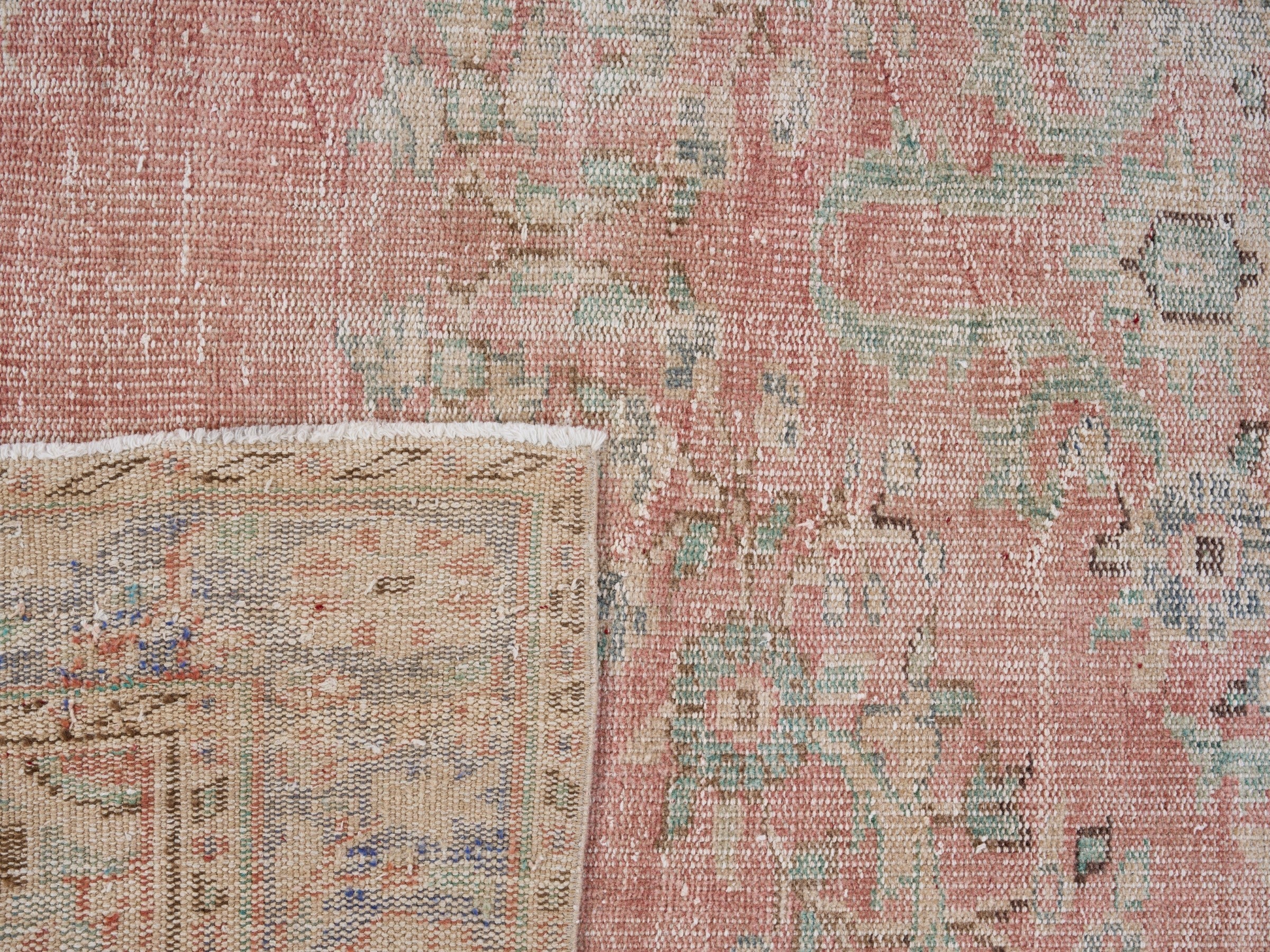 Turkish Manisa area rug in muted pink and rose, view 10 of 10