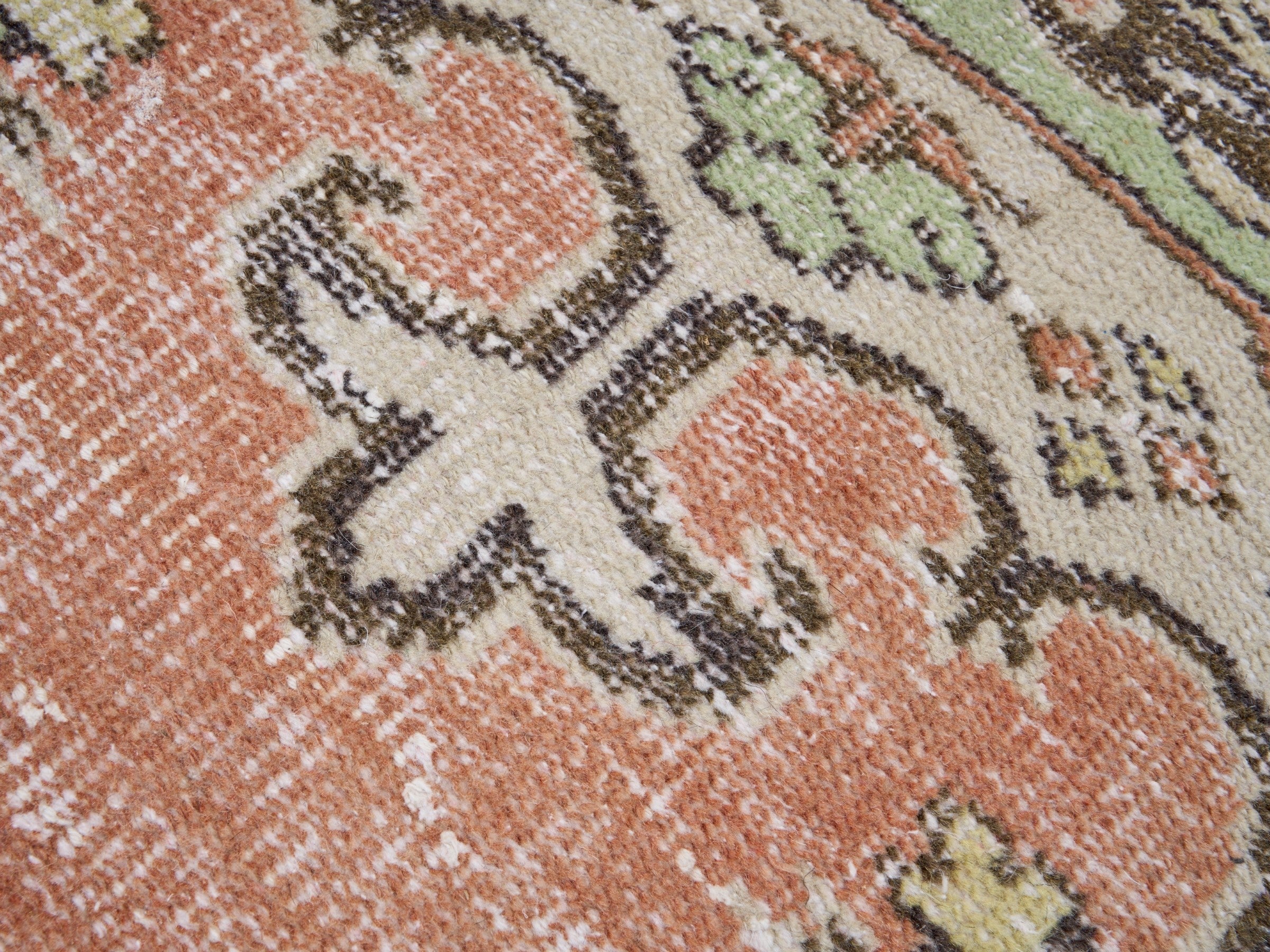 Turkish Manisa area rug in terracotta and cream, view 7 of 10