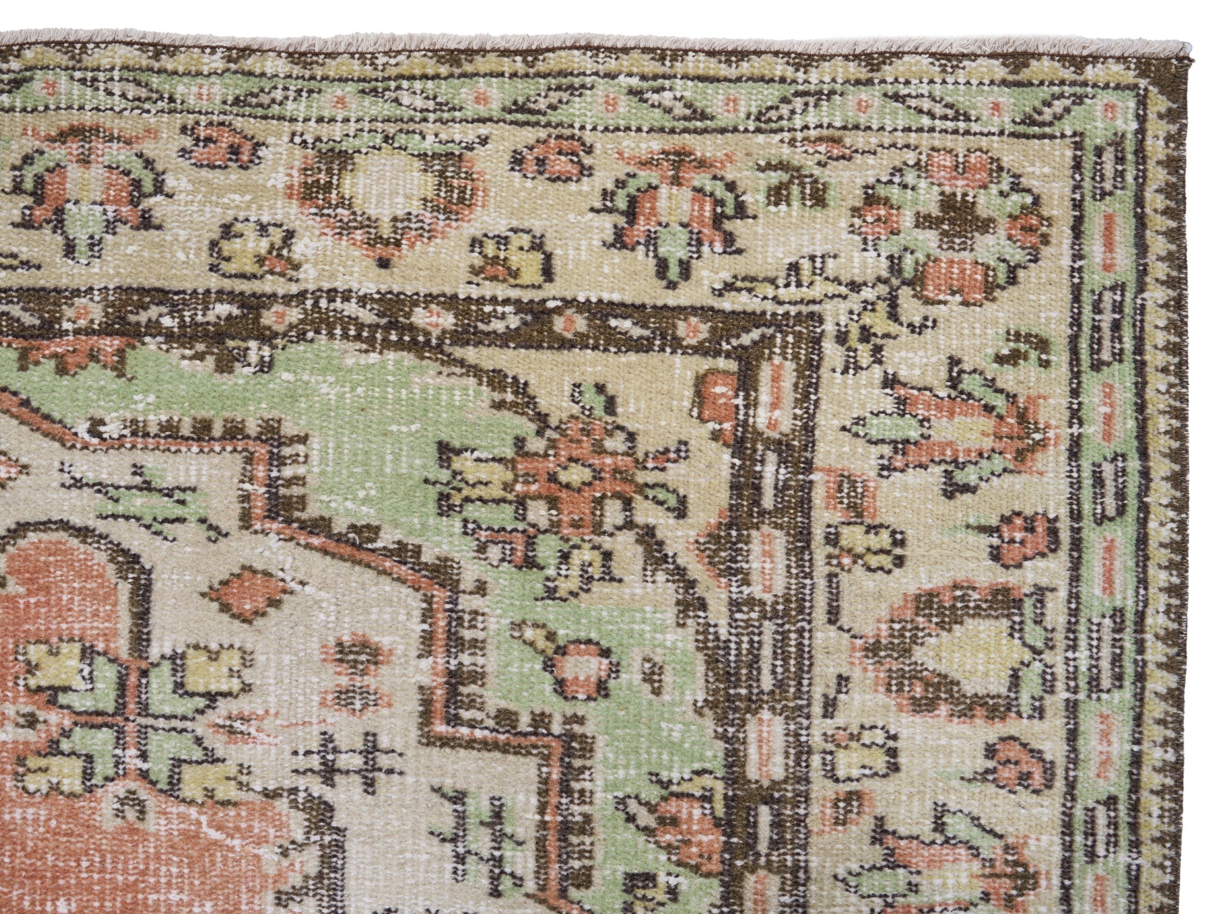 Turkish Manisa area rug in terracotta and cream, view 8 of 10