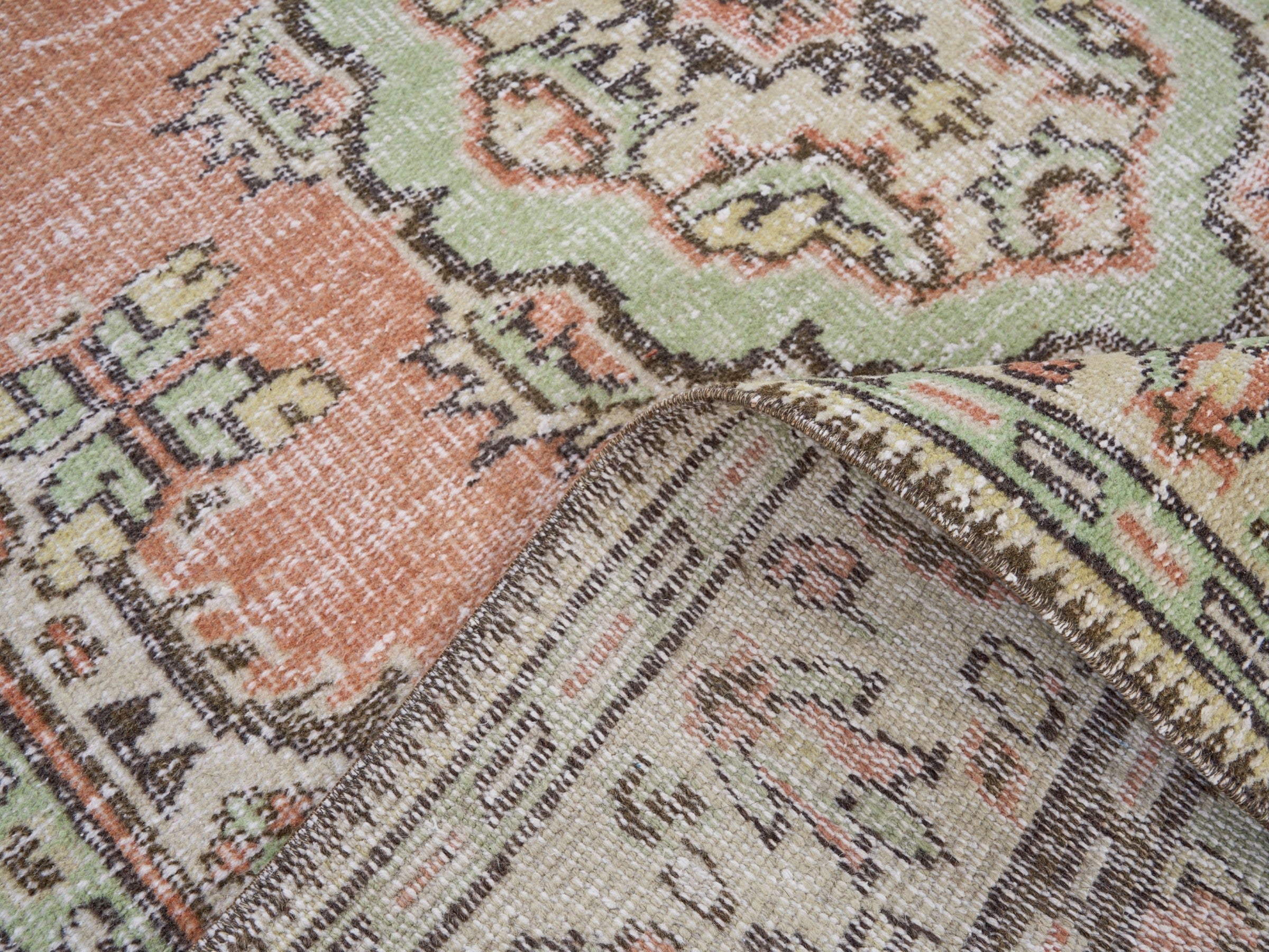 Turkish Manisa area rug in terracotta and cream, view 9 of 10