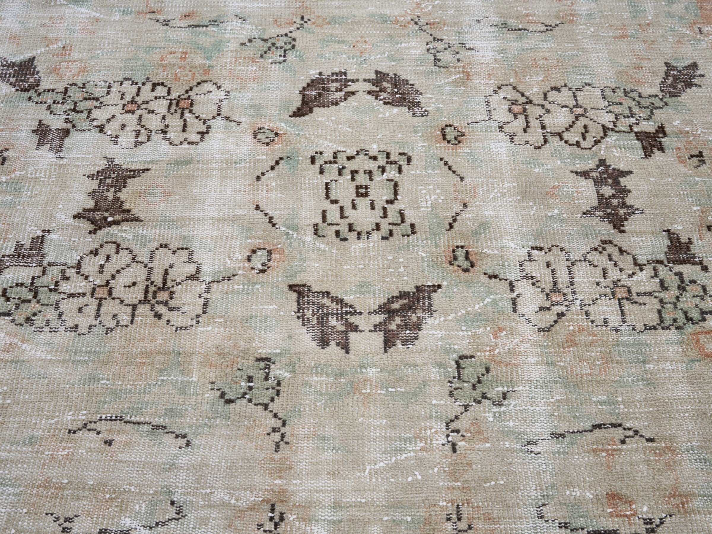 Turkish Manisa area rug in taupe and greige, view 4 of 10