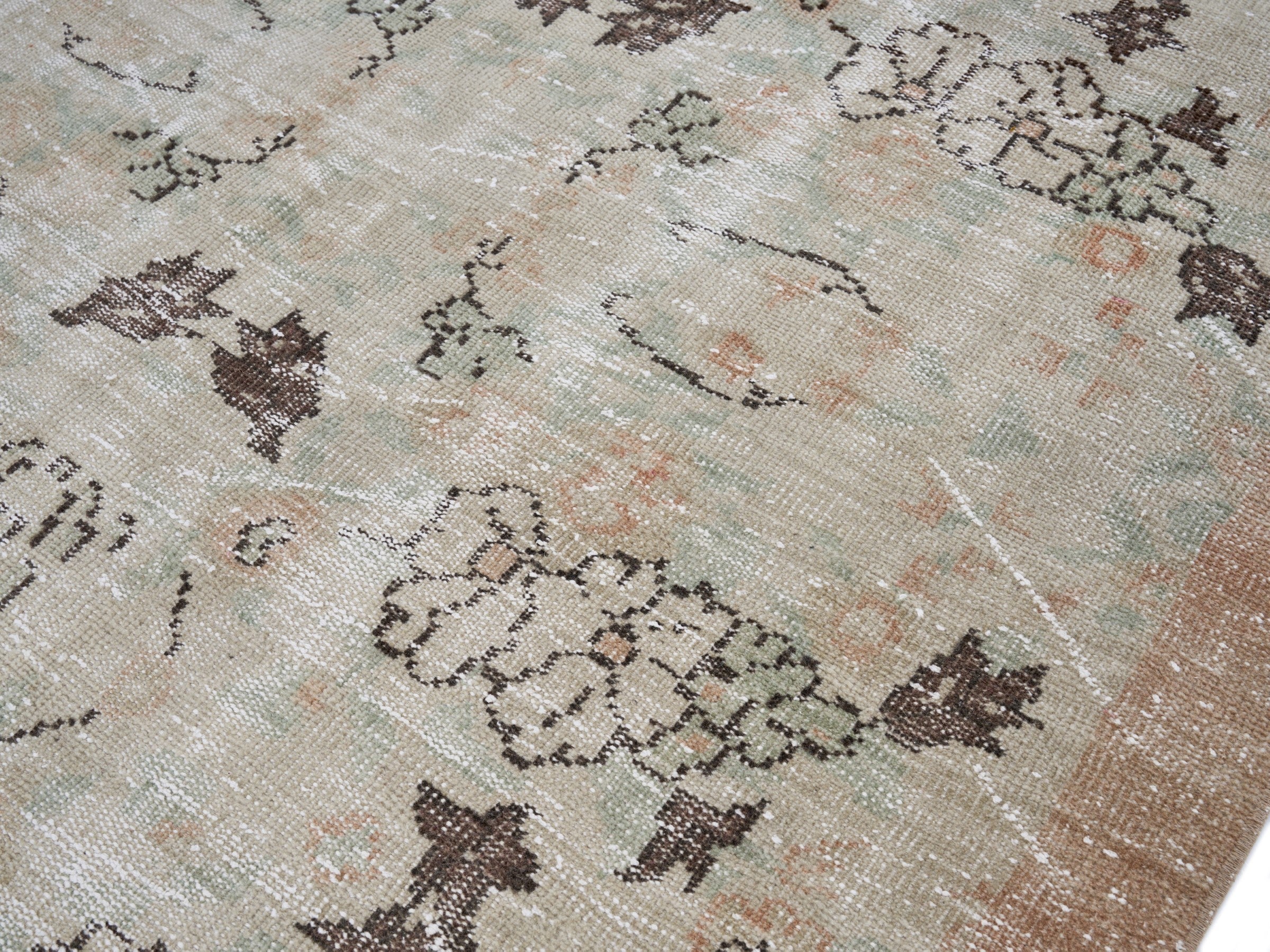 Turkish Manisa area rug in taupe and greige, view 5 of 10