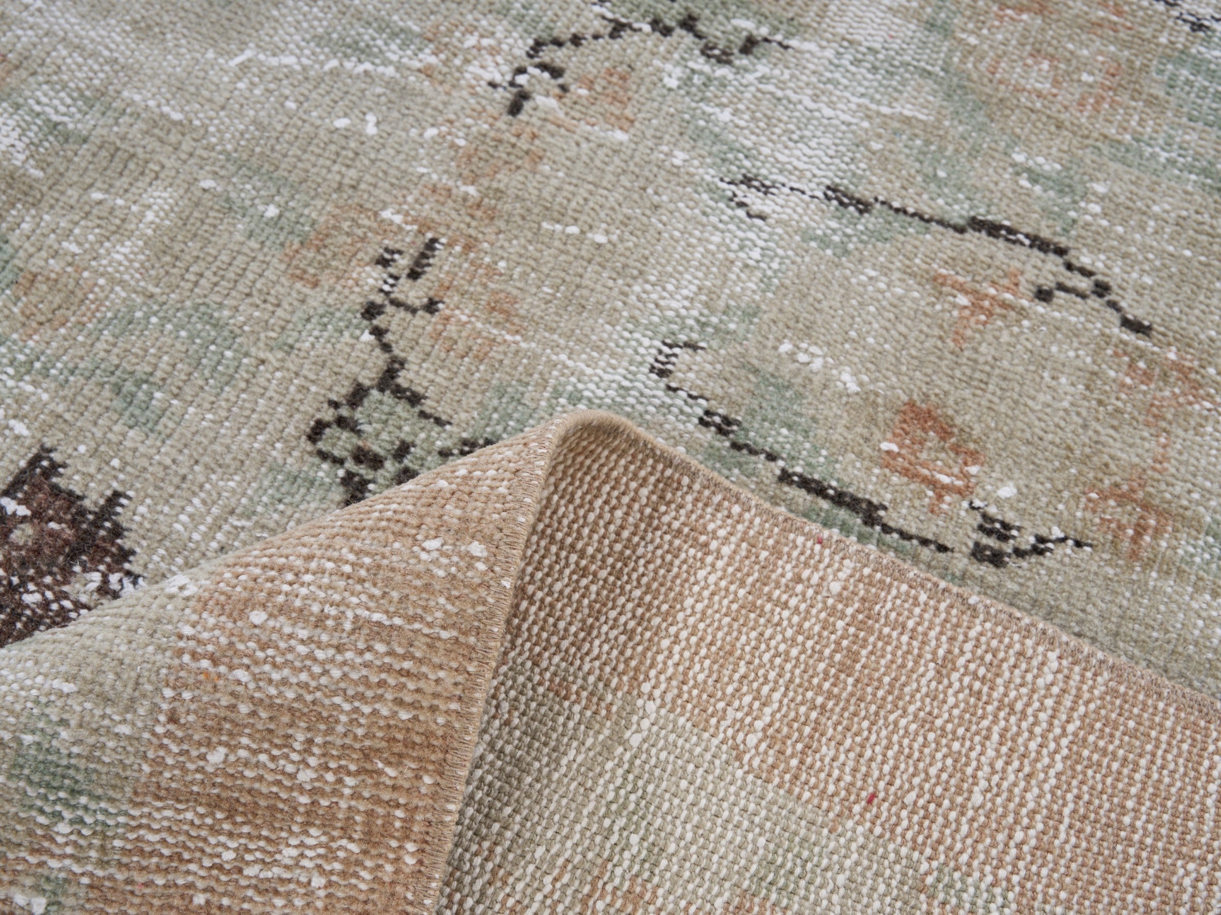 Turkish Manisa area rug in taupe and greige, view 9 of 10