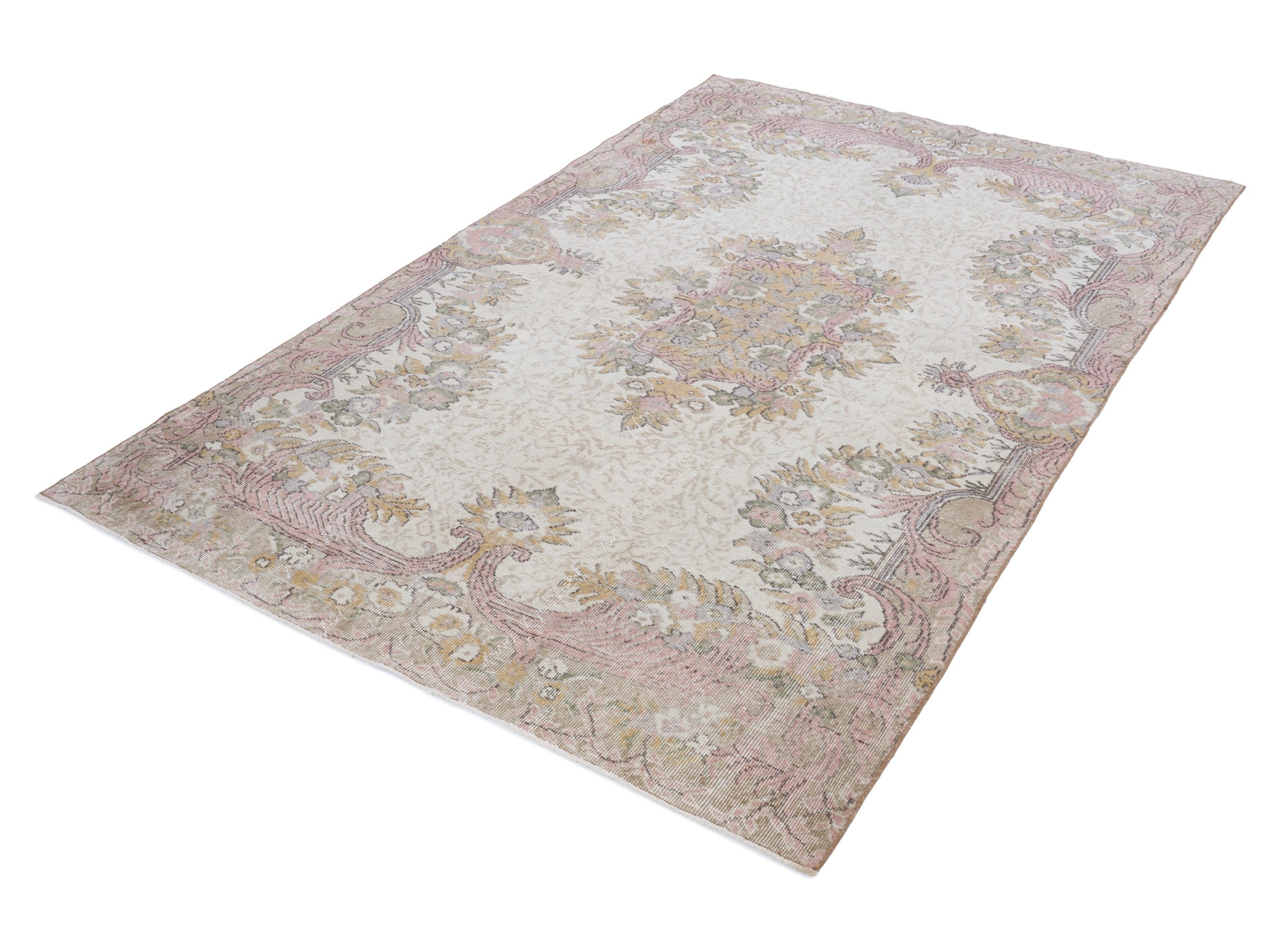 Turkish Isparta area rug in cream and muted pink, view 3 of 9