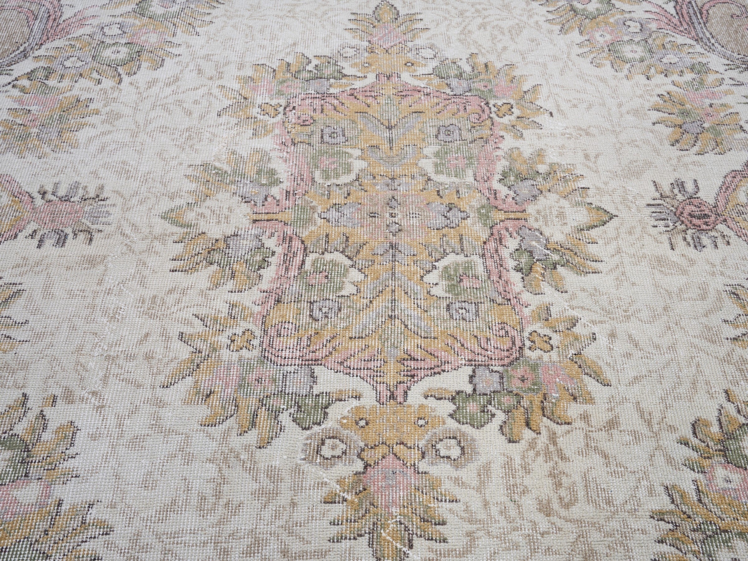 Turkish Isparta area rug in cream and muted pink, view 4 of 9