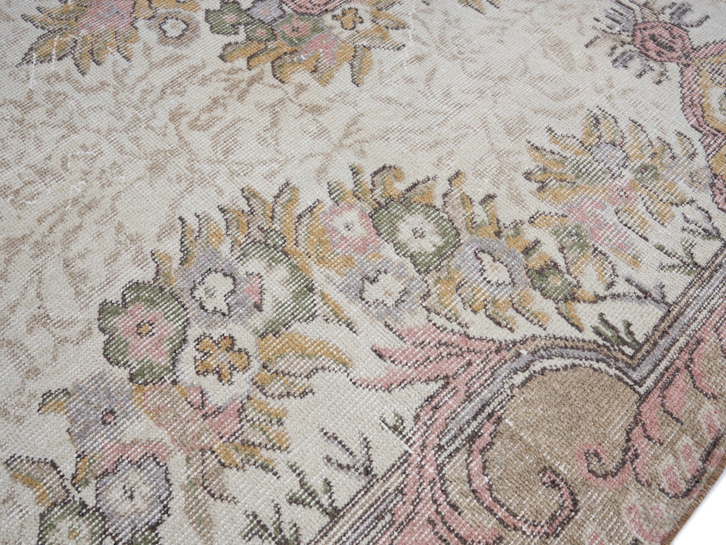 Turkish Isparta area rug in cream and muted pink, view 5 of 9