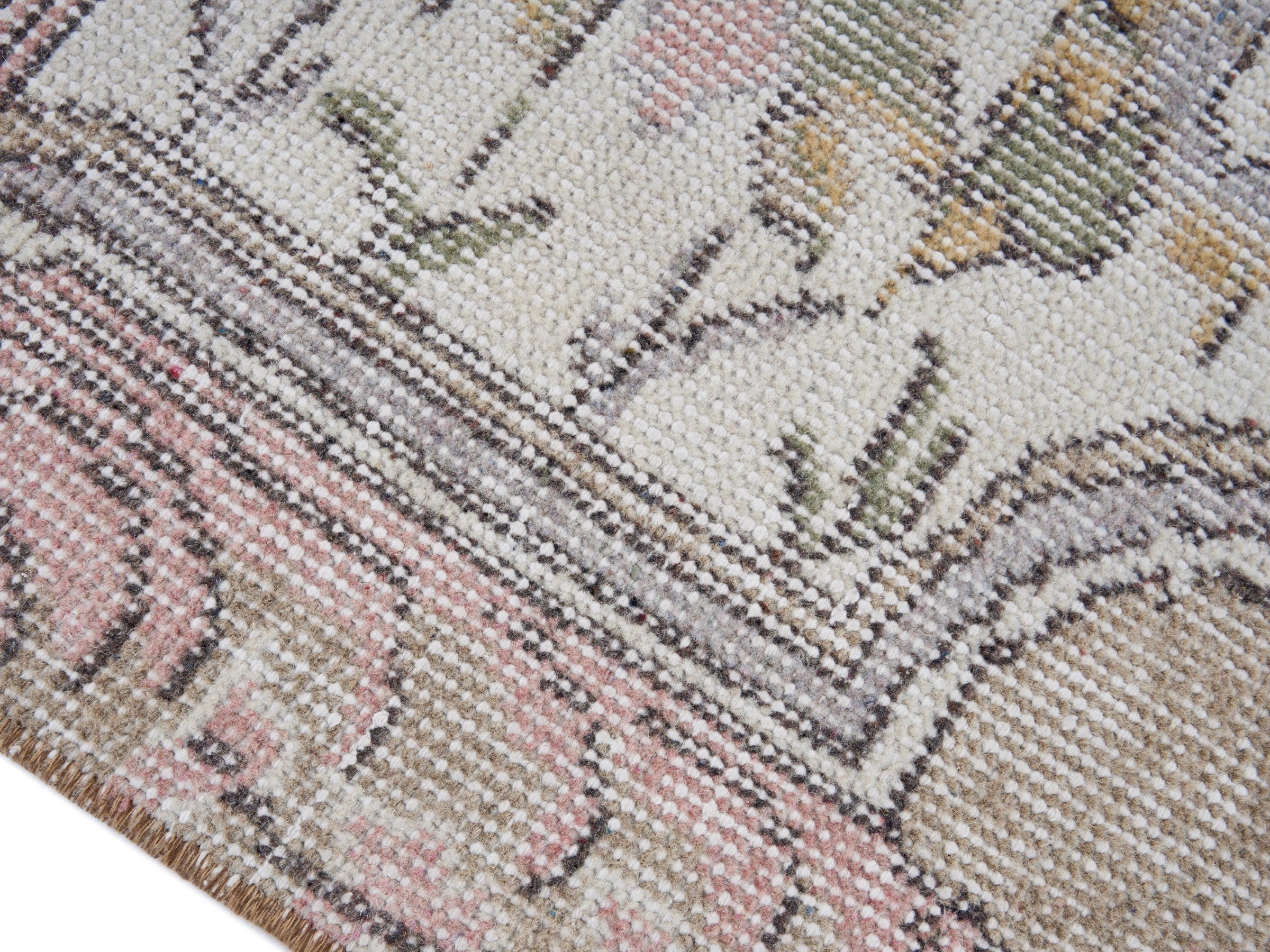 Turkish Isparta area rug in cream and muted pink, view 6 of 9
