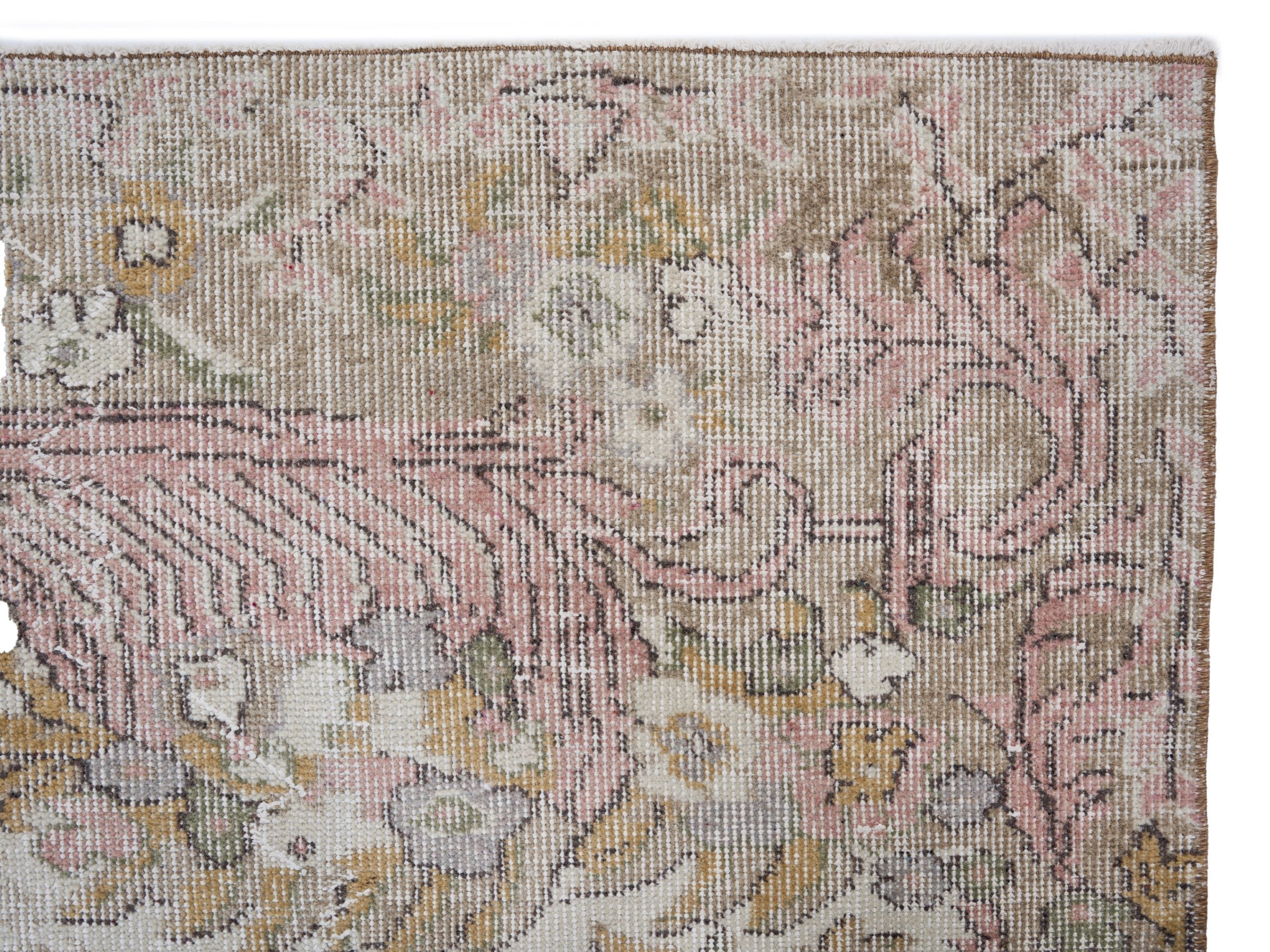 Turkish Isparta area rug in cream and muted pink, view 7 of 9