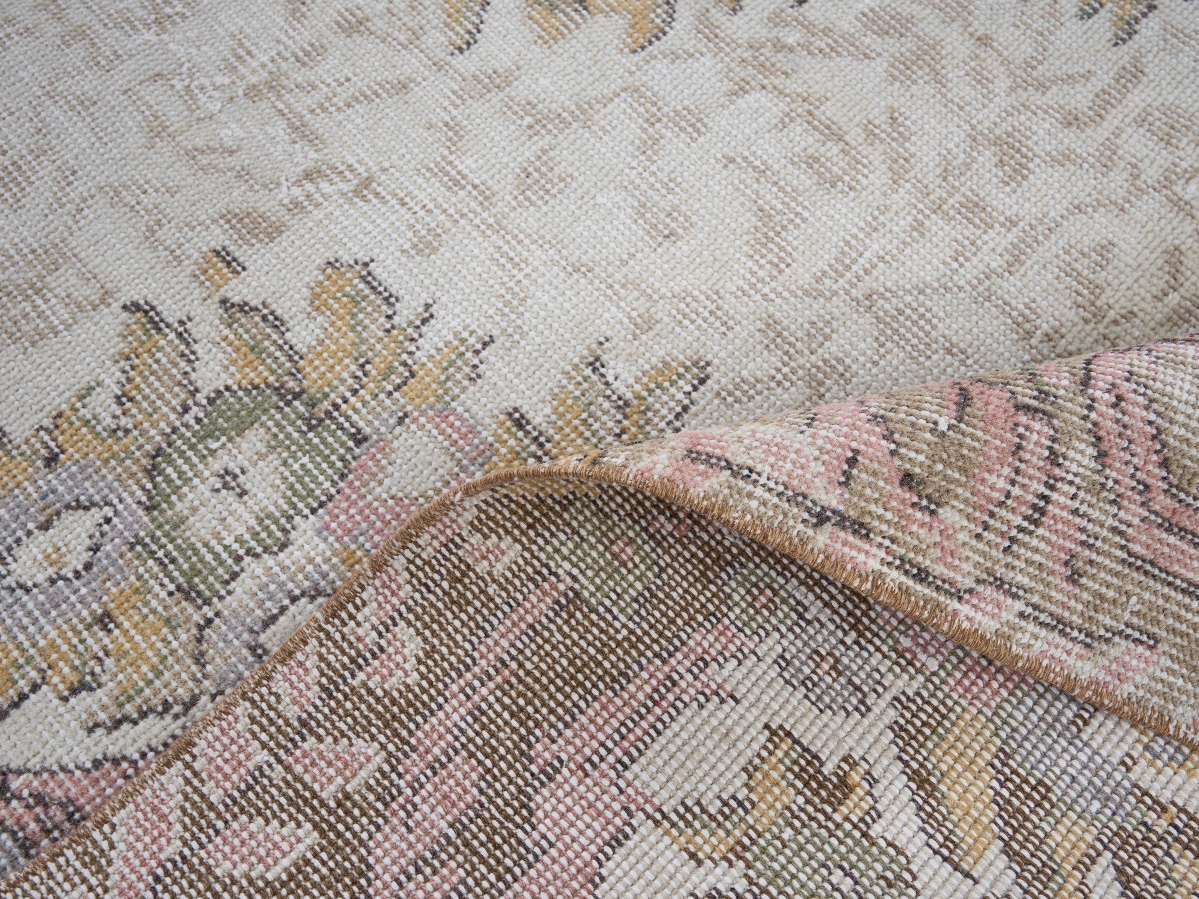 Turkish Isparta area rug in cream and muted pink, view 8 of 9