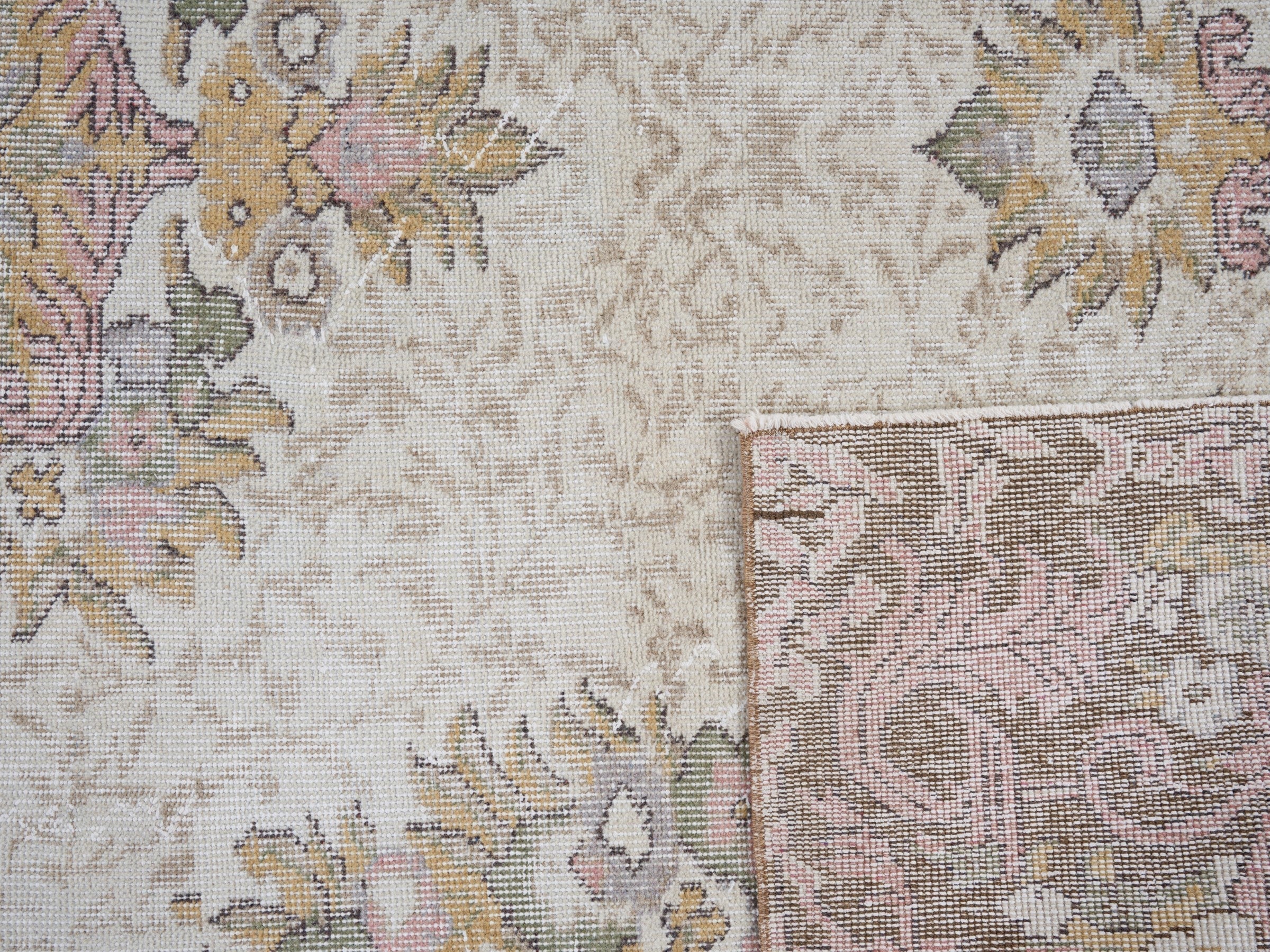 Turkish Isparta area rug in cream and muted pink, view 9 of 9