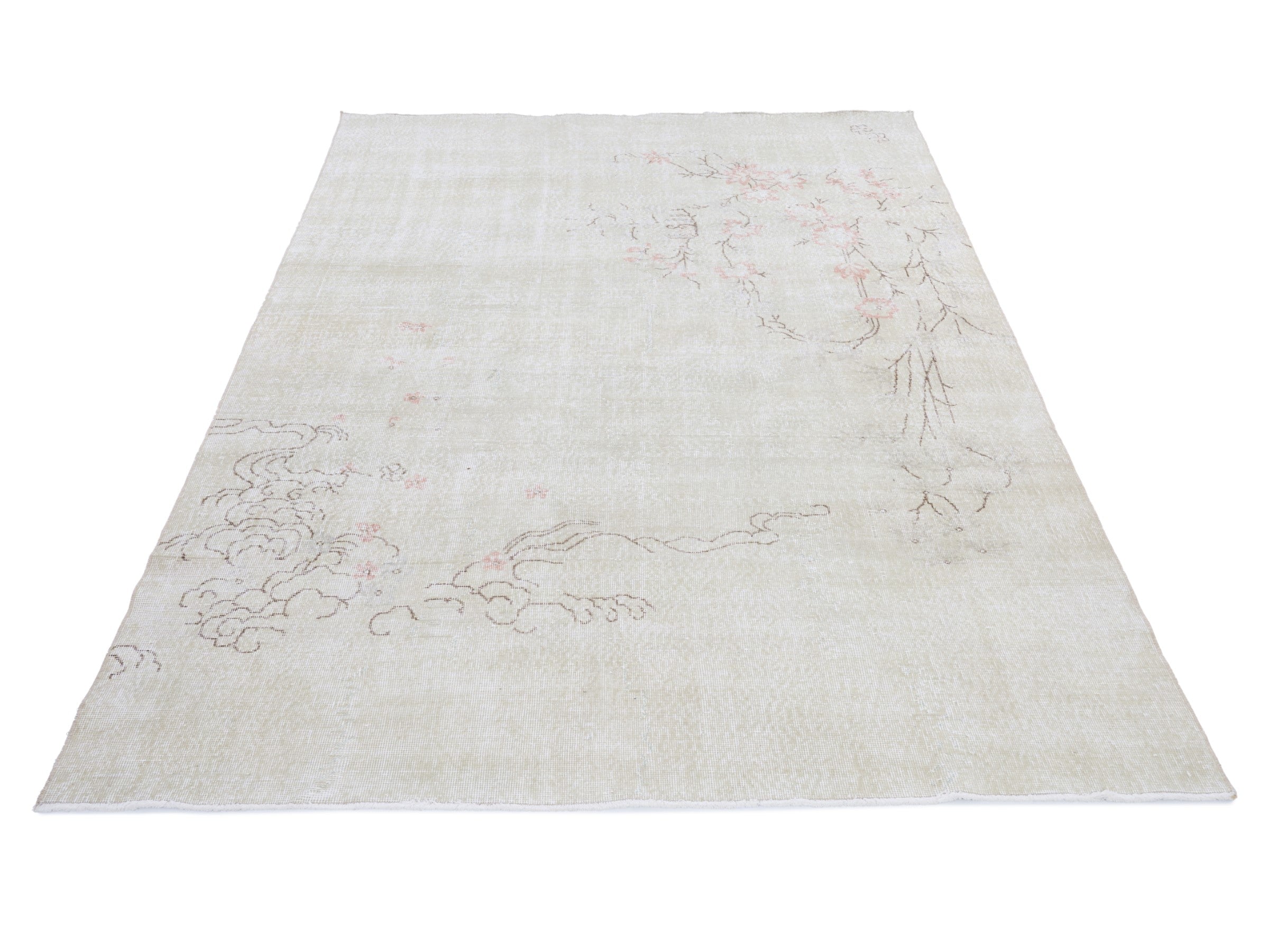 Turkish Isparta area rug in cream and muted pink, view 2 of 10