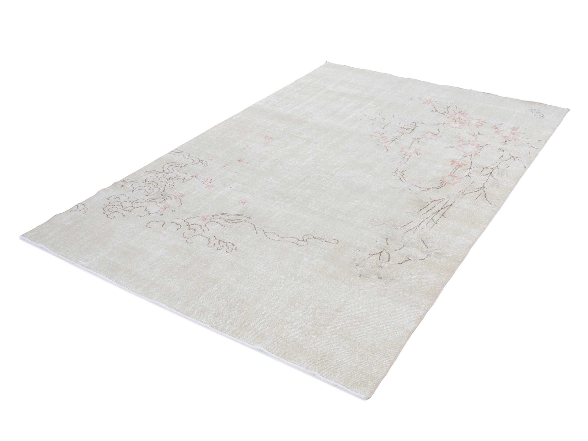 Turkish Isparta area rug in cream and muted pink, view 3 of 10