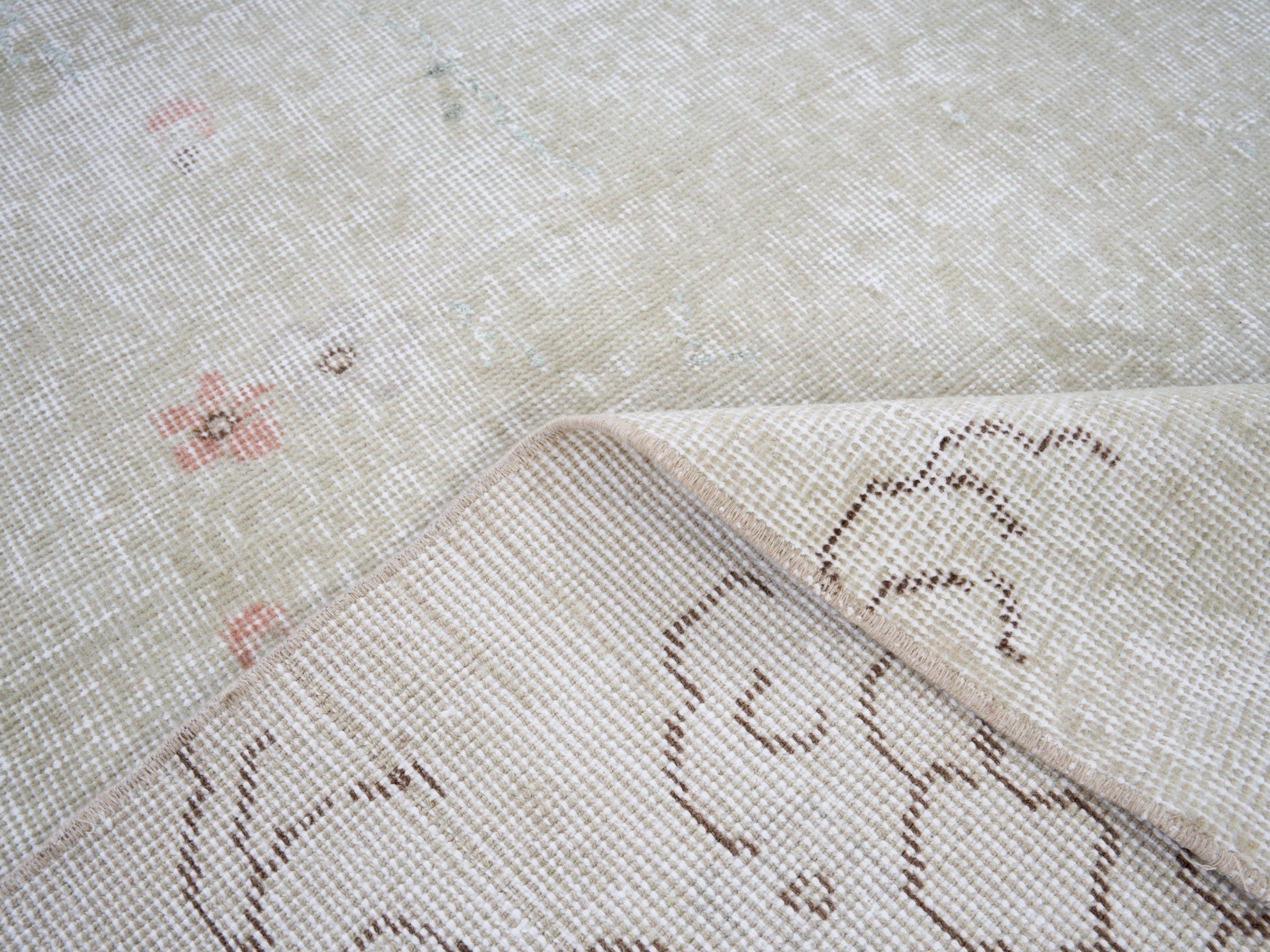 Turkish Isparta area rug in cream and muted pink, view 9 of 10