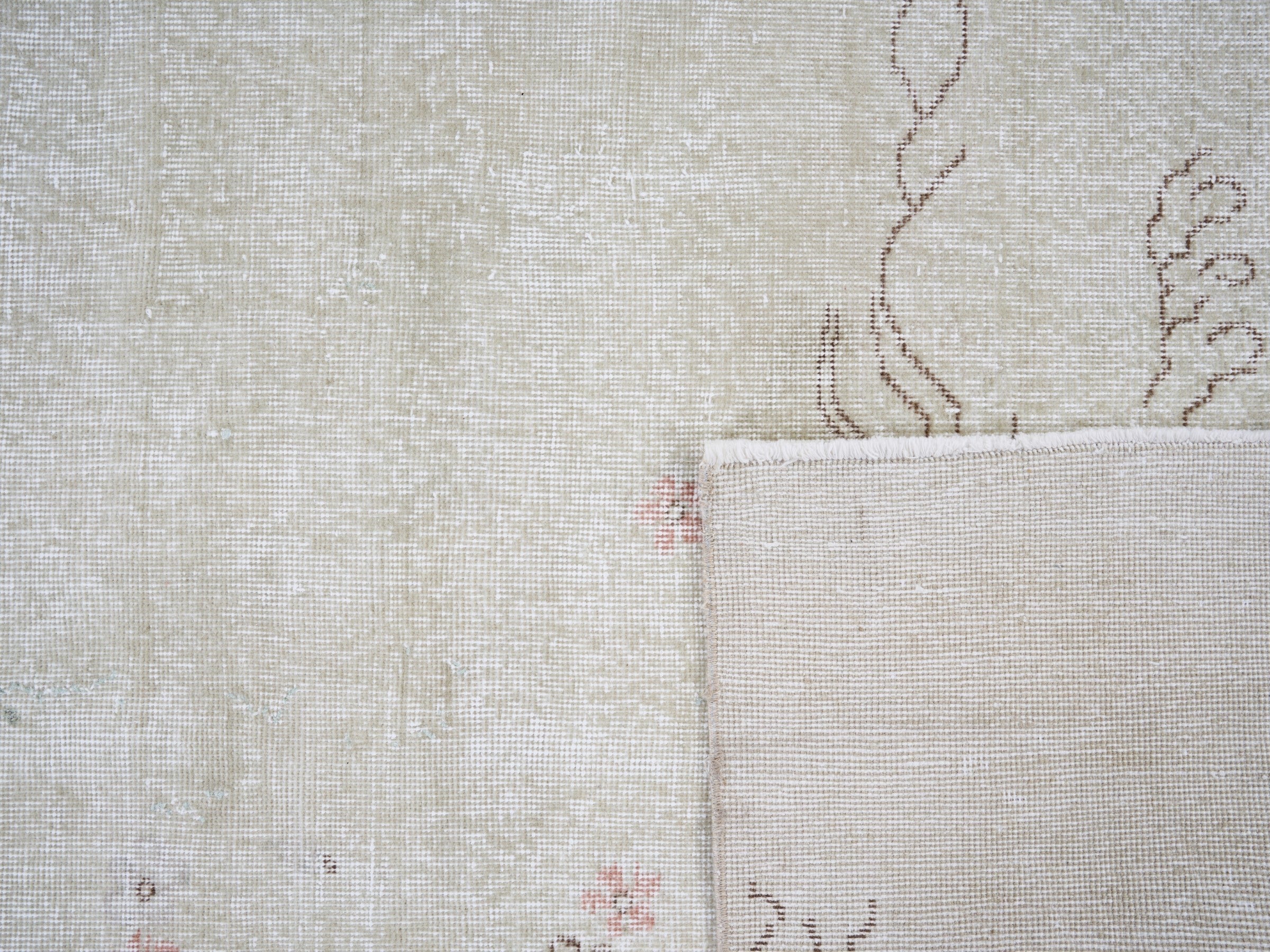 Turkish Isparta area rug in cream and muted pink, view 10 of 10