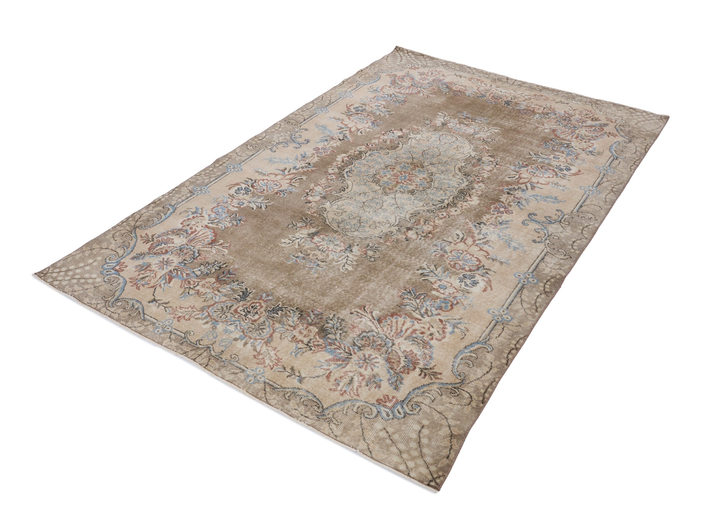 Turkish Isparta area rug in taupe and greige, view 3 of 10