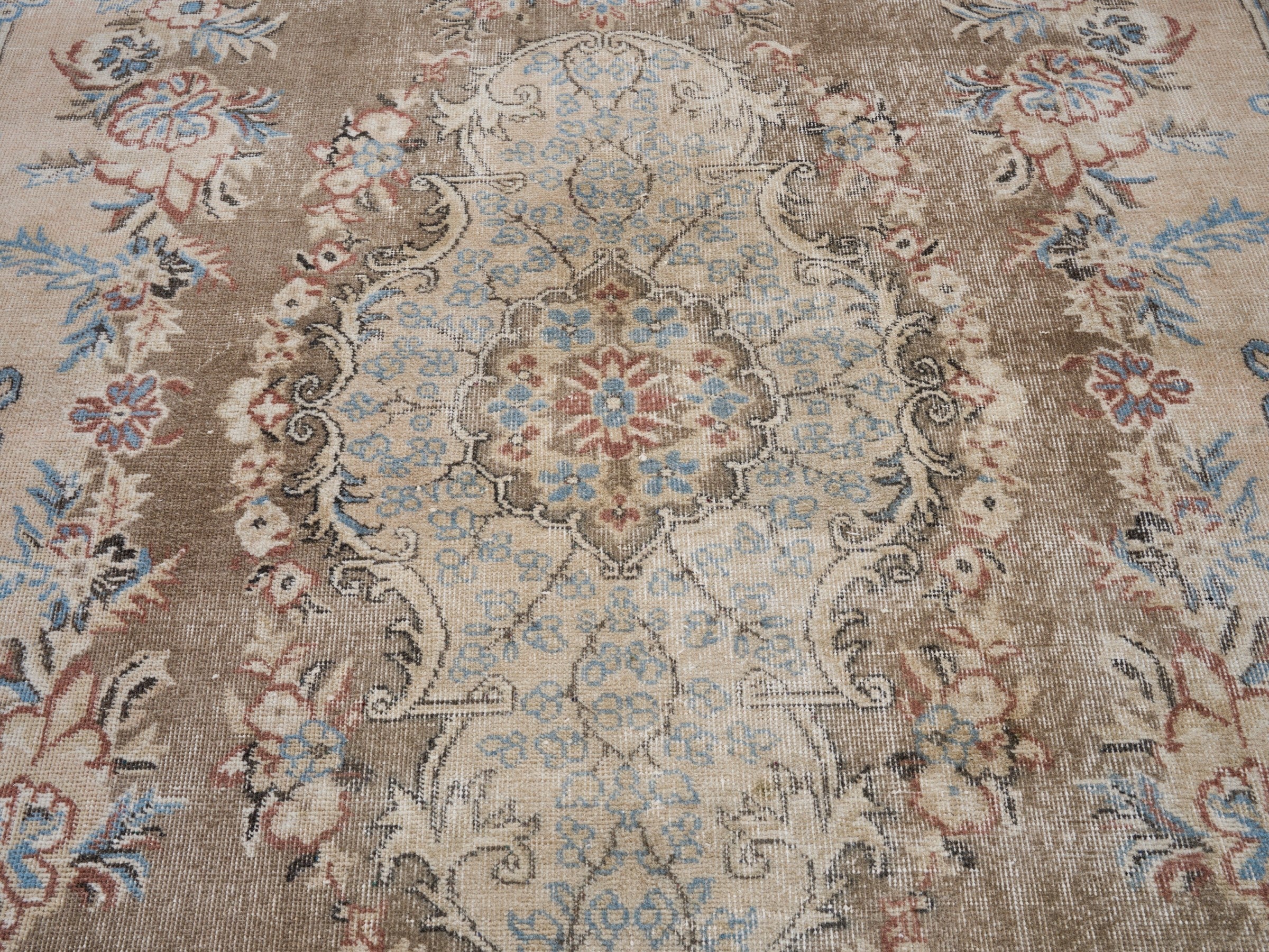 Turkish Isparta area rug in taupe and greige, view 4 of 10
