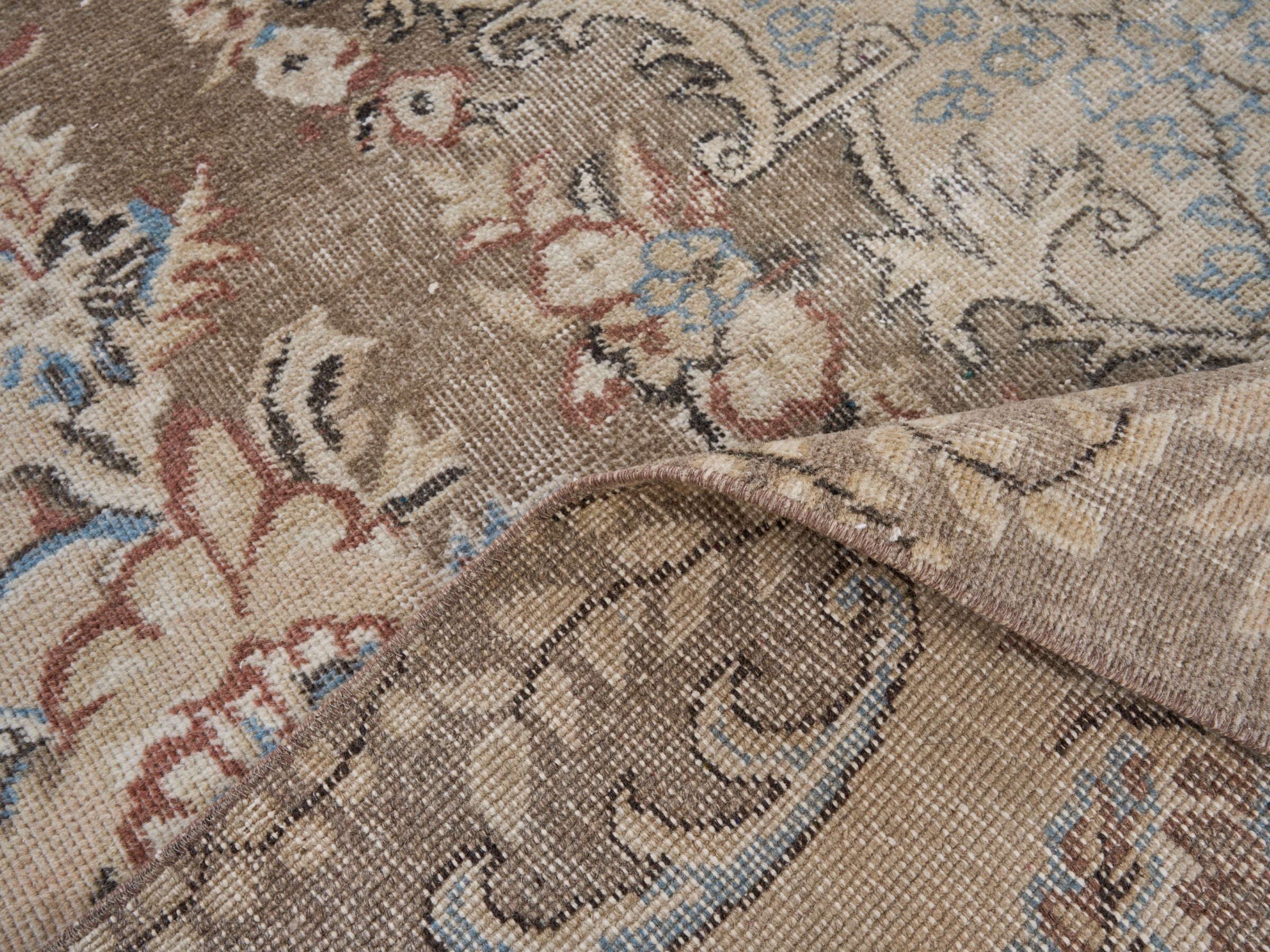 Turkish Isparta area rug in taupe and greige, view 9 of 10