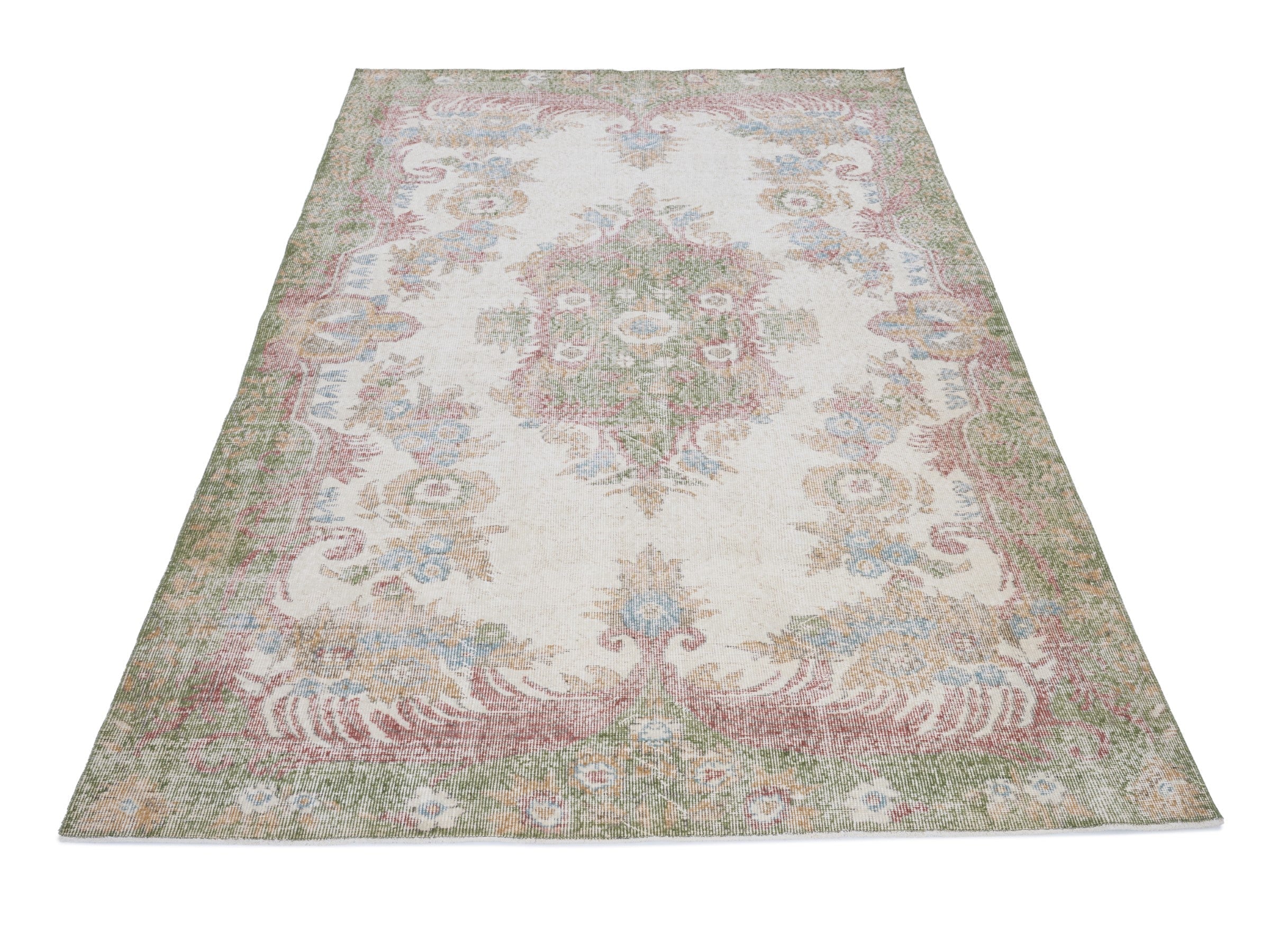 Turkish Isparta area rug in cream and rose, view 2 of 10
