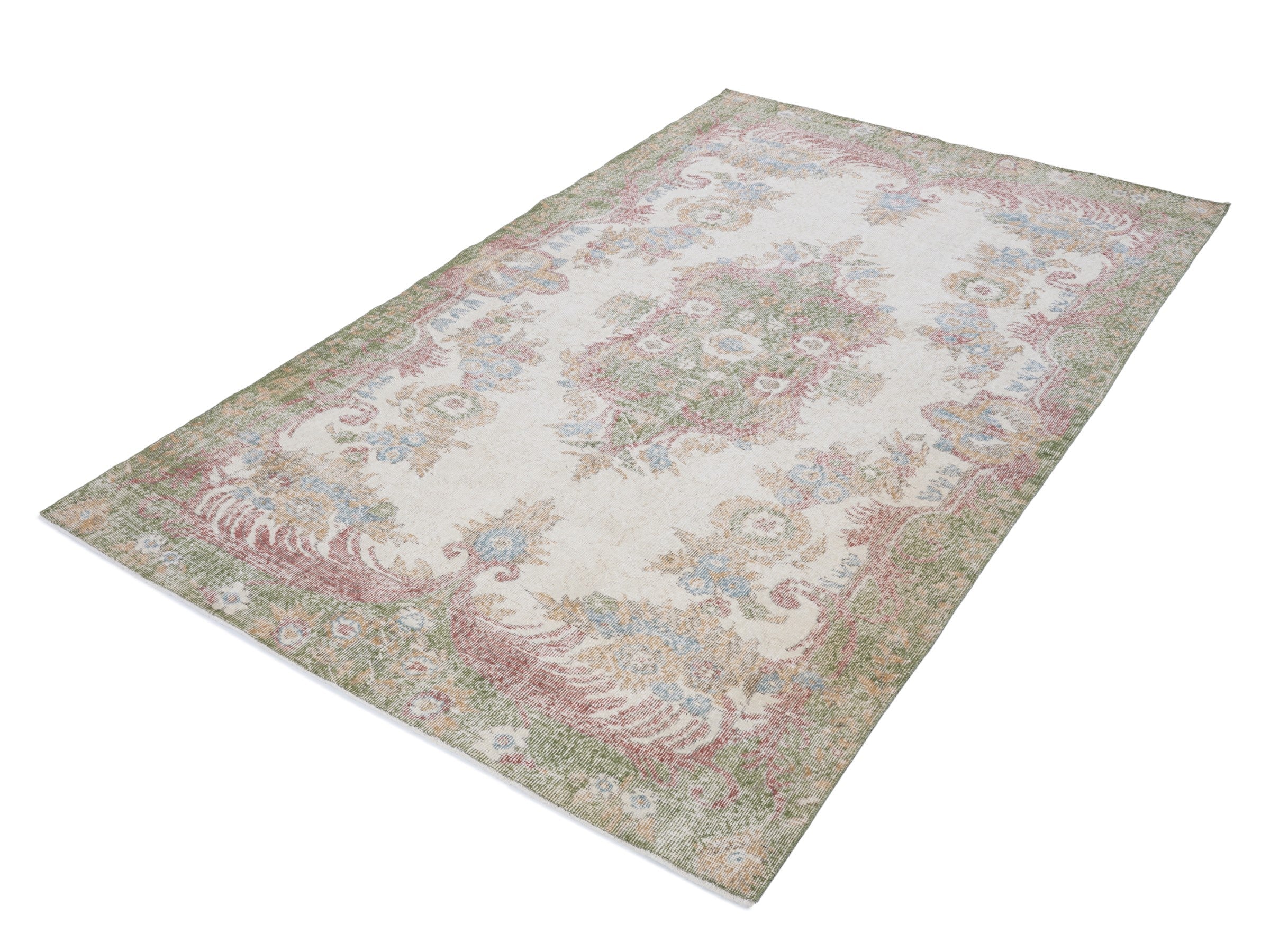 Turkish Isparta area rug in cream and rose, view 3 of 10