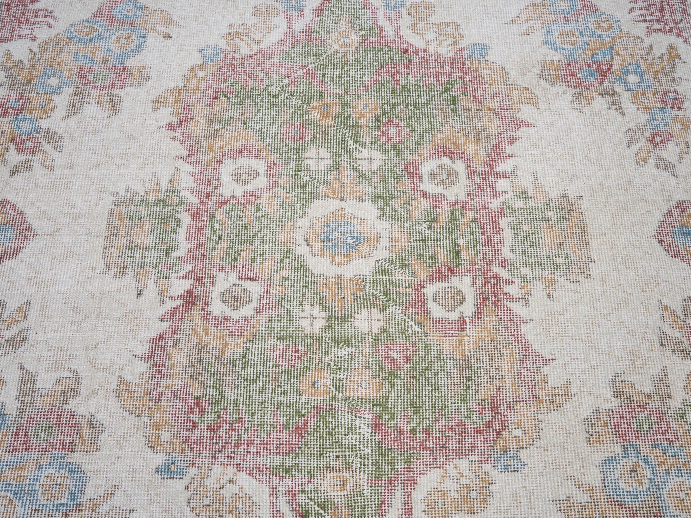 Turkish Isparta area rug in cream and rose, view 4 of 10