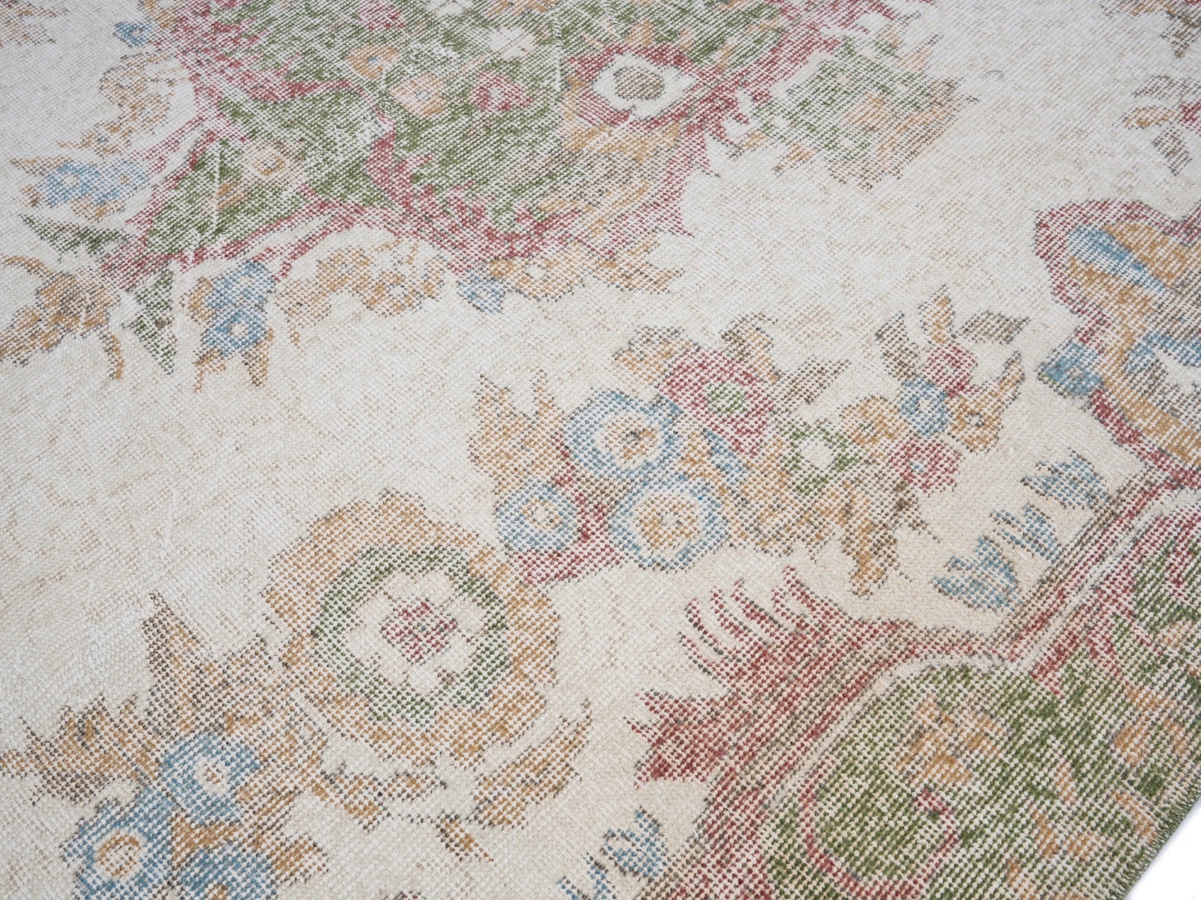 Turkish Isparta area rug in cream and rose, view 5 of 10