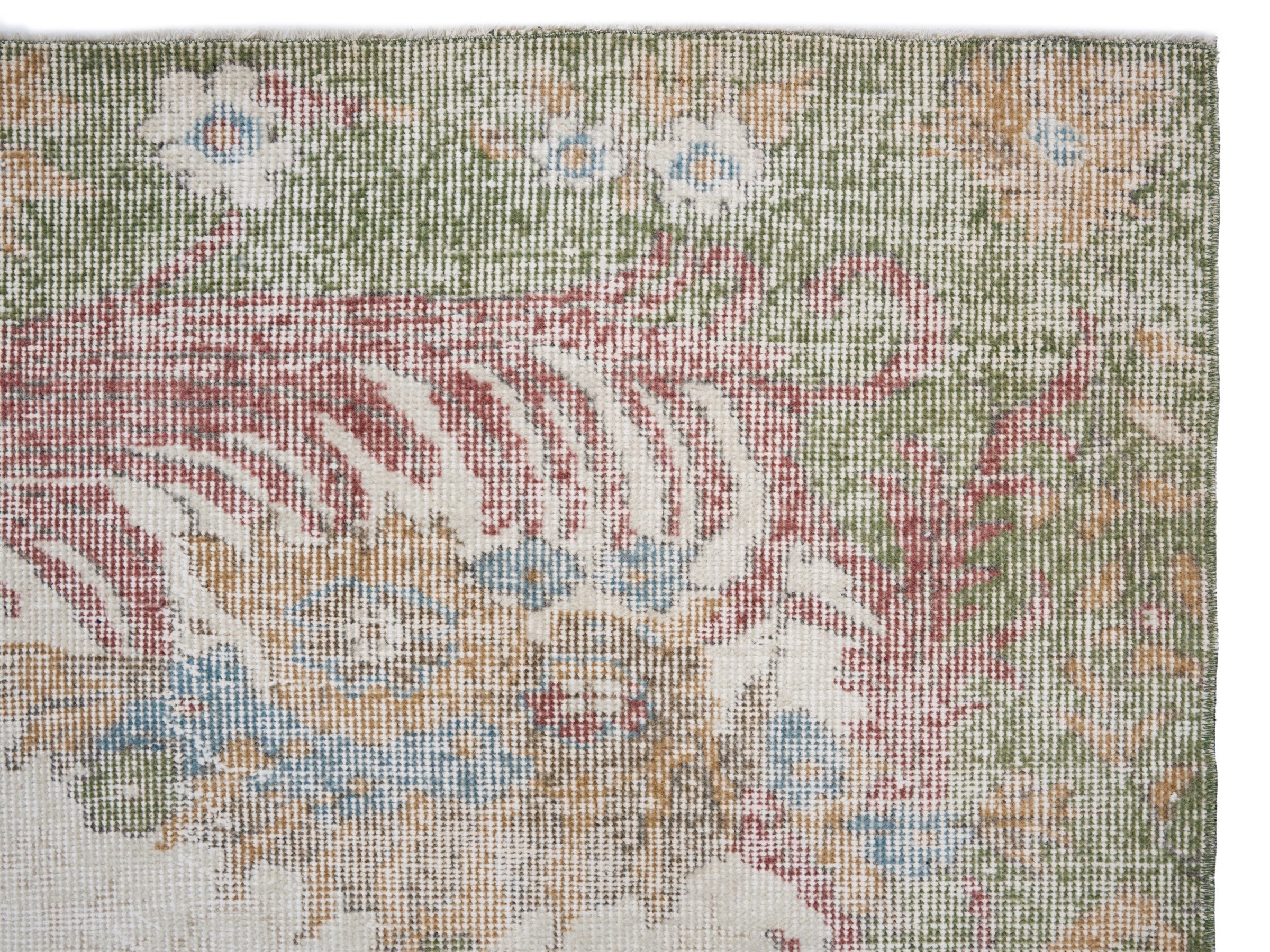 Turkish Isparta area rug in cream and rose, view 8 of 10