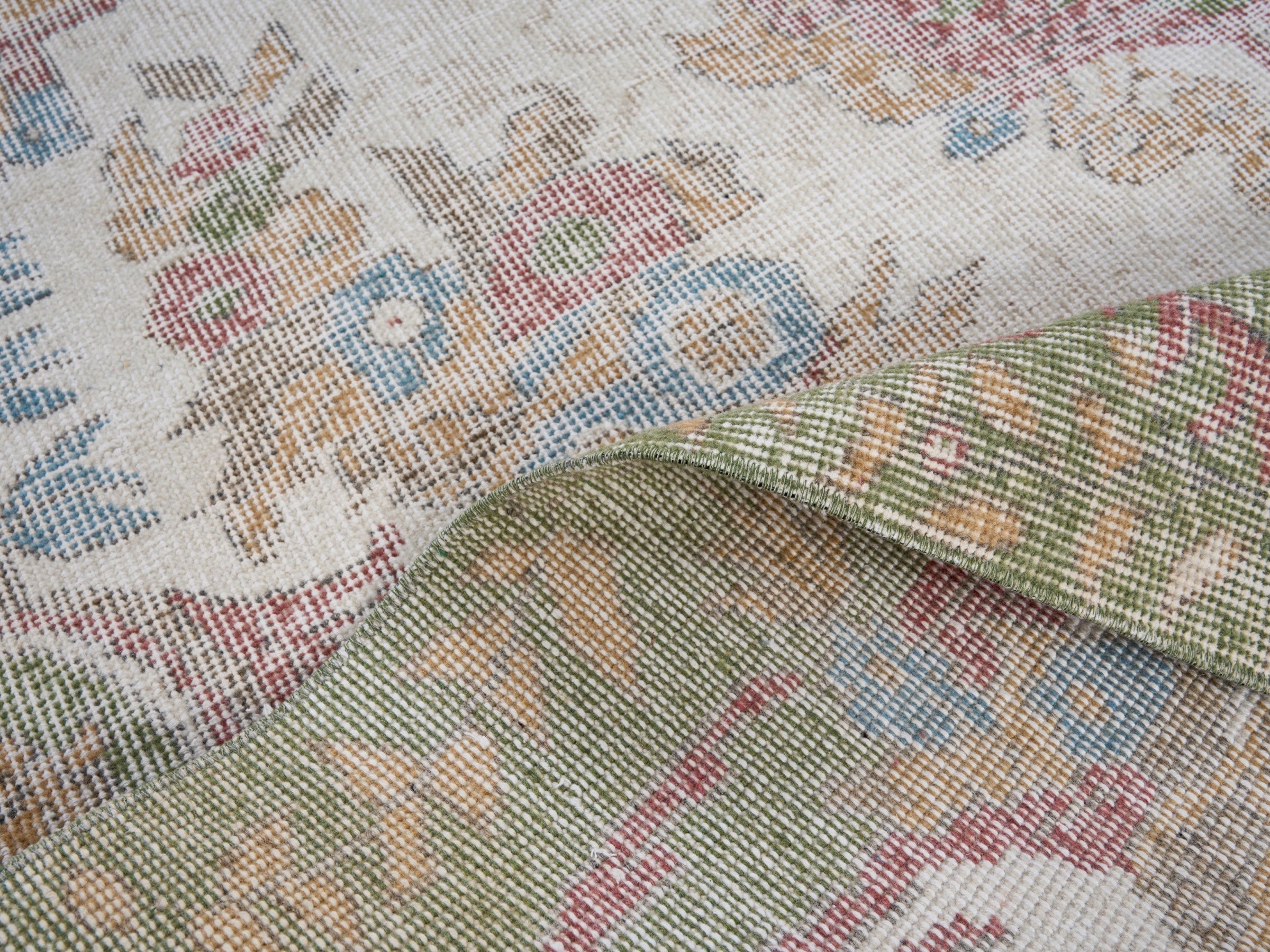 Turkish Isparta area rug in cream and rose, view 9 of 10