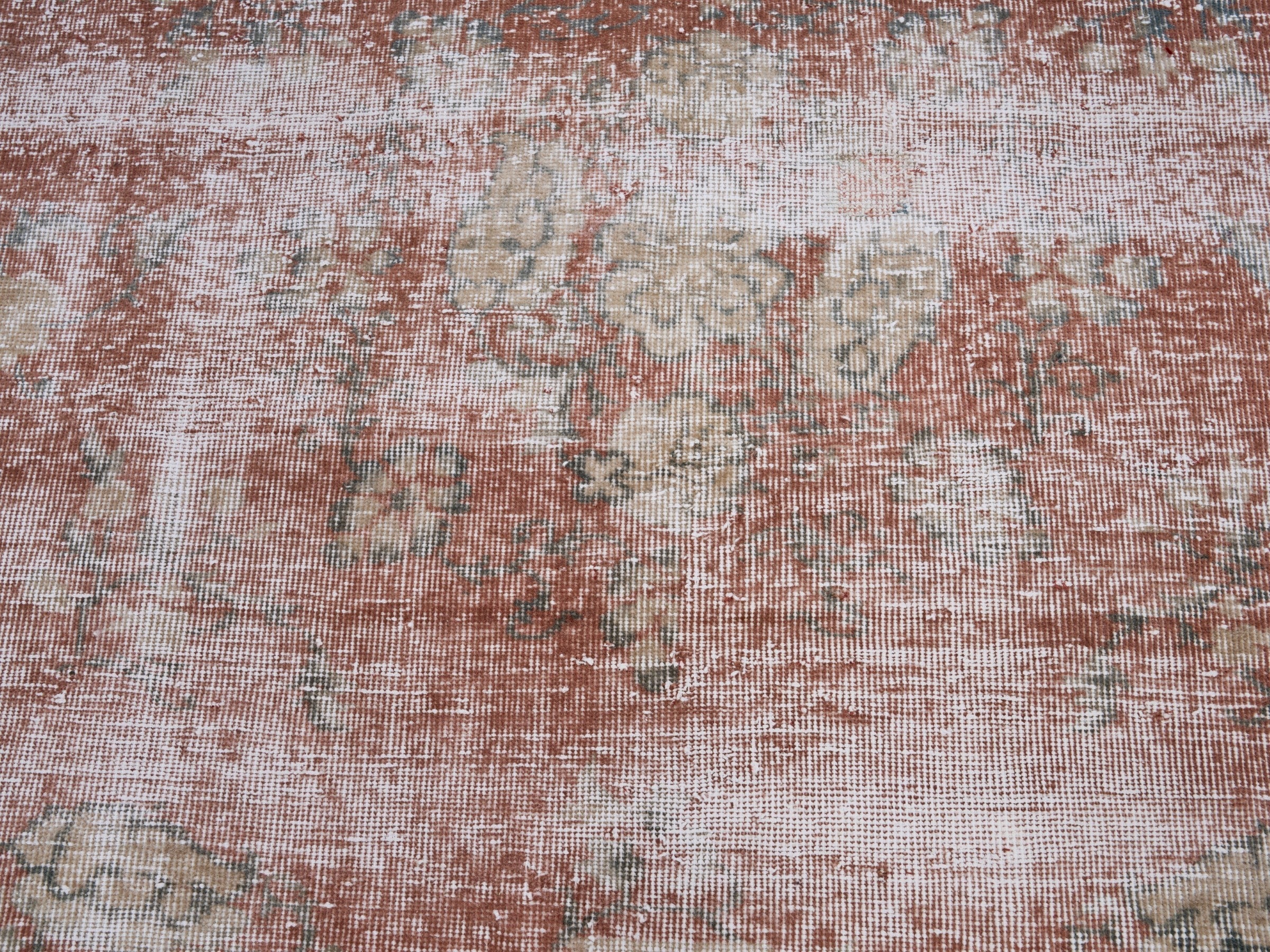 Turkish Isparta area rug in faded red and cream, view 4 of 10